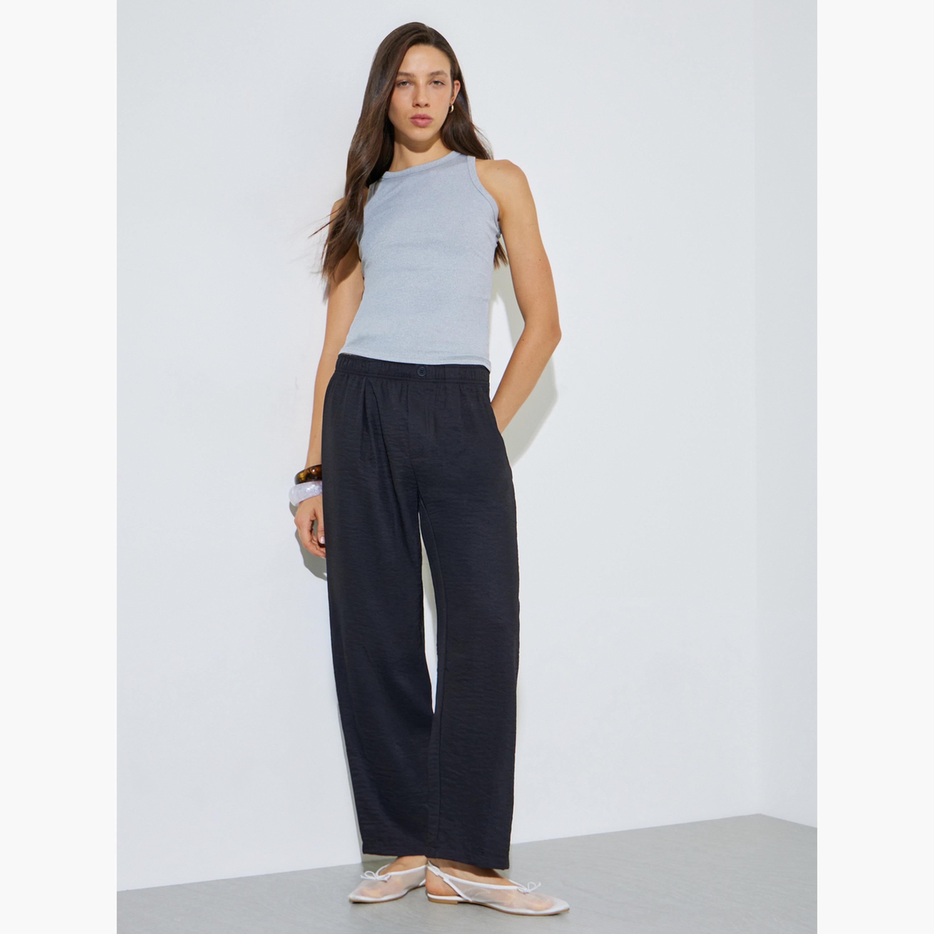 Styli Black Mid Rise Straight Leg Pants with Side Pocket-women-clothing-bottoms-joggers-image-2