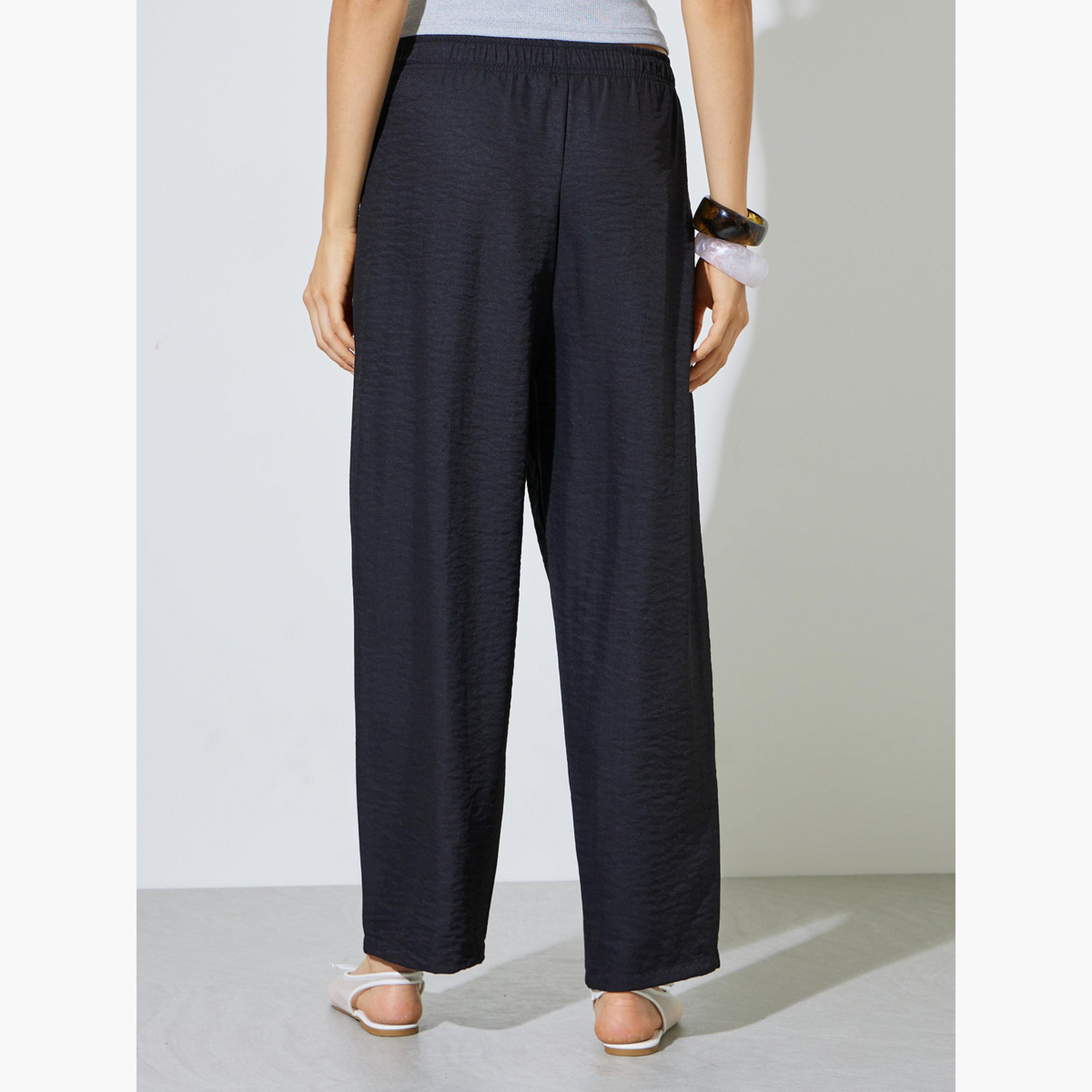 Styli Black Mid Rise Straight Leg Pants with Side Pocket-women-clothing-bottoms-joggers-image-4