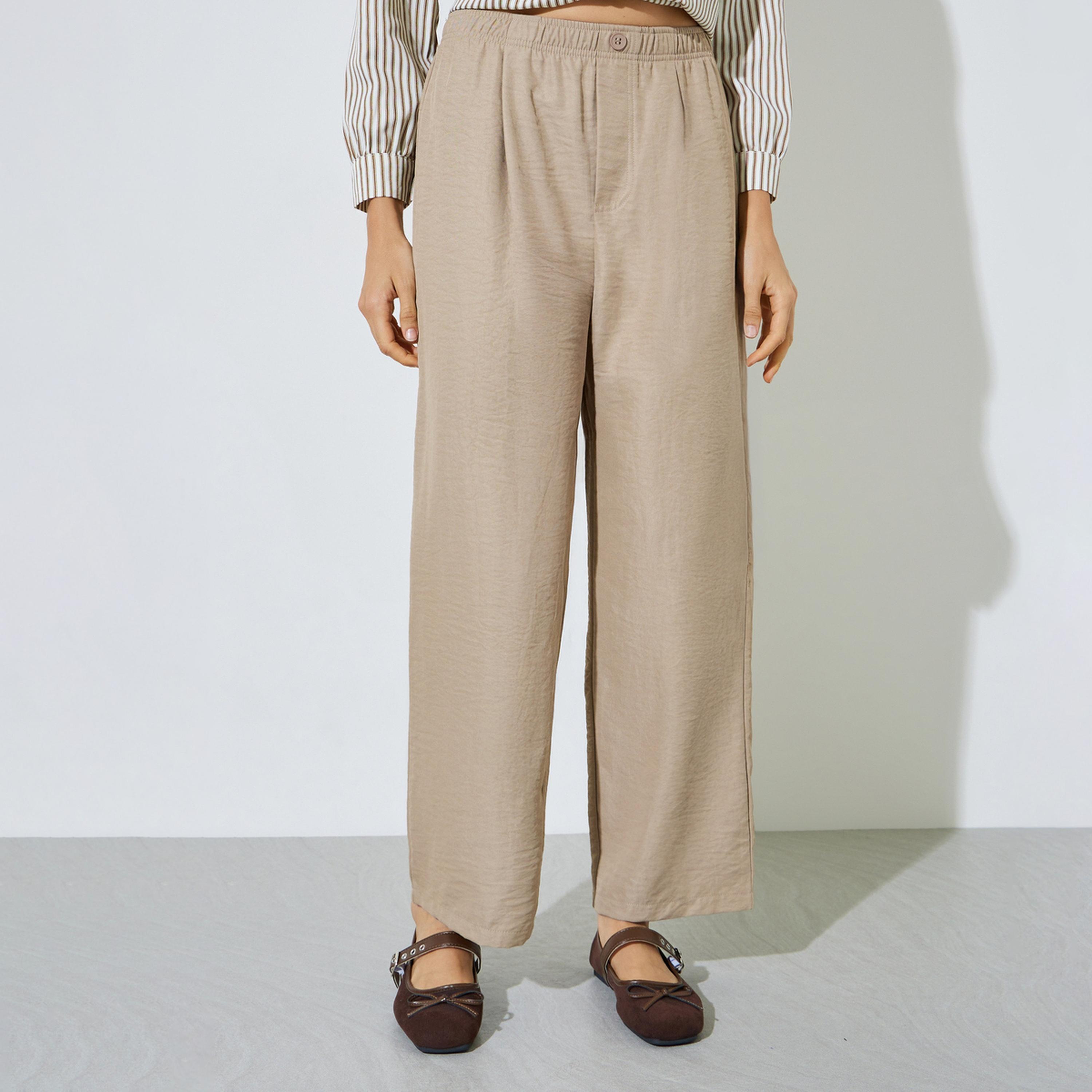 Styli Beige Mid Rise Straight Leg Pants with Side Pocket-women-clothing-bottoms-joggers-image-1