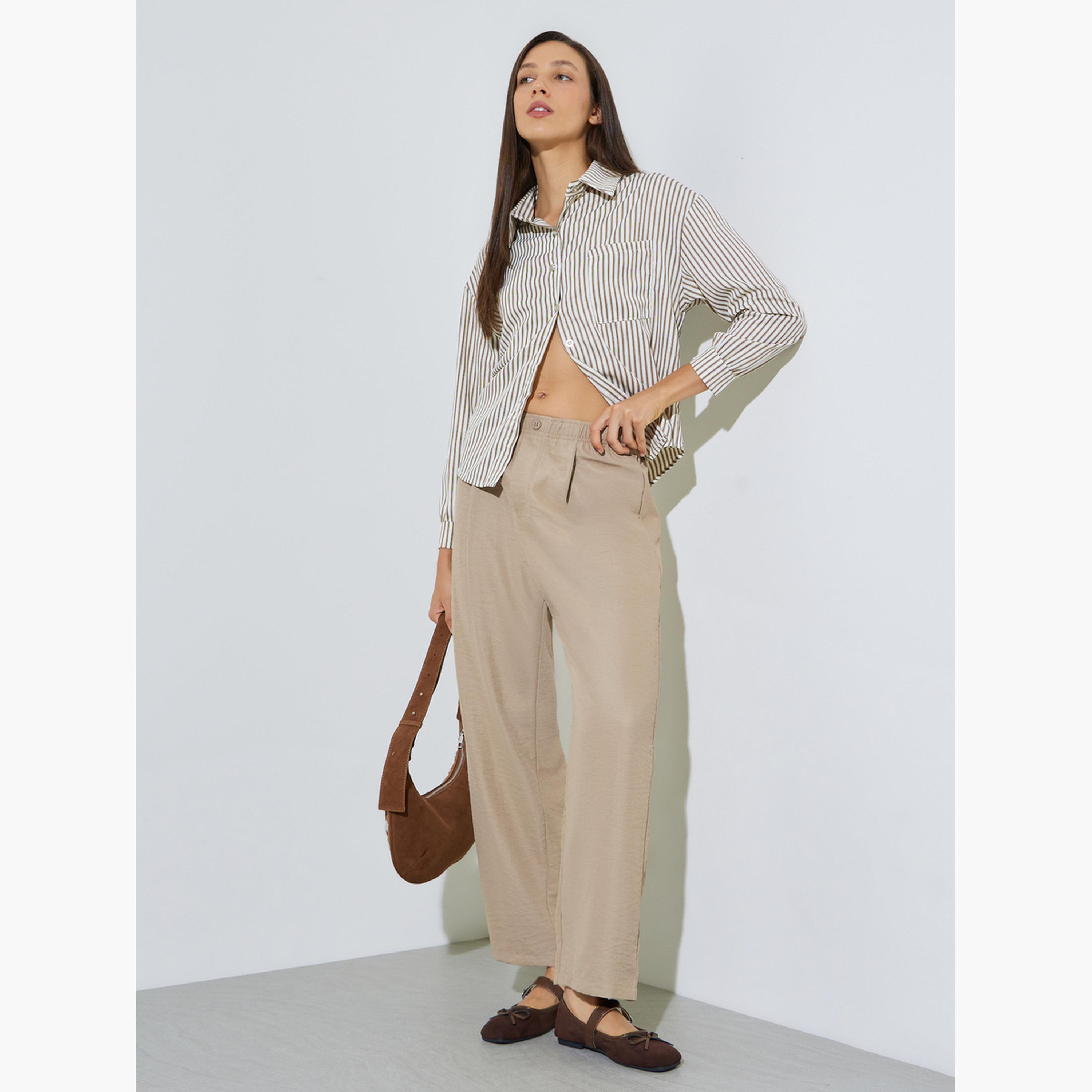 Styli Beige Mid Rise Straight Leg Pants with Side Pocket-women-clothing-bottoms-joggers-image-2