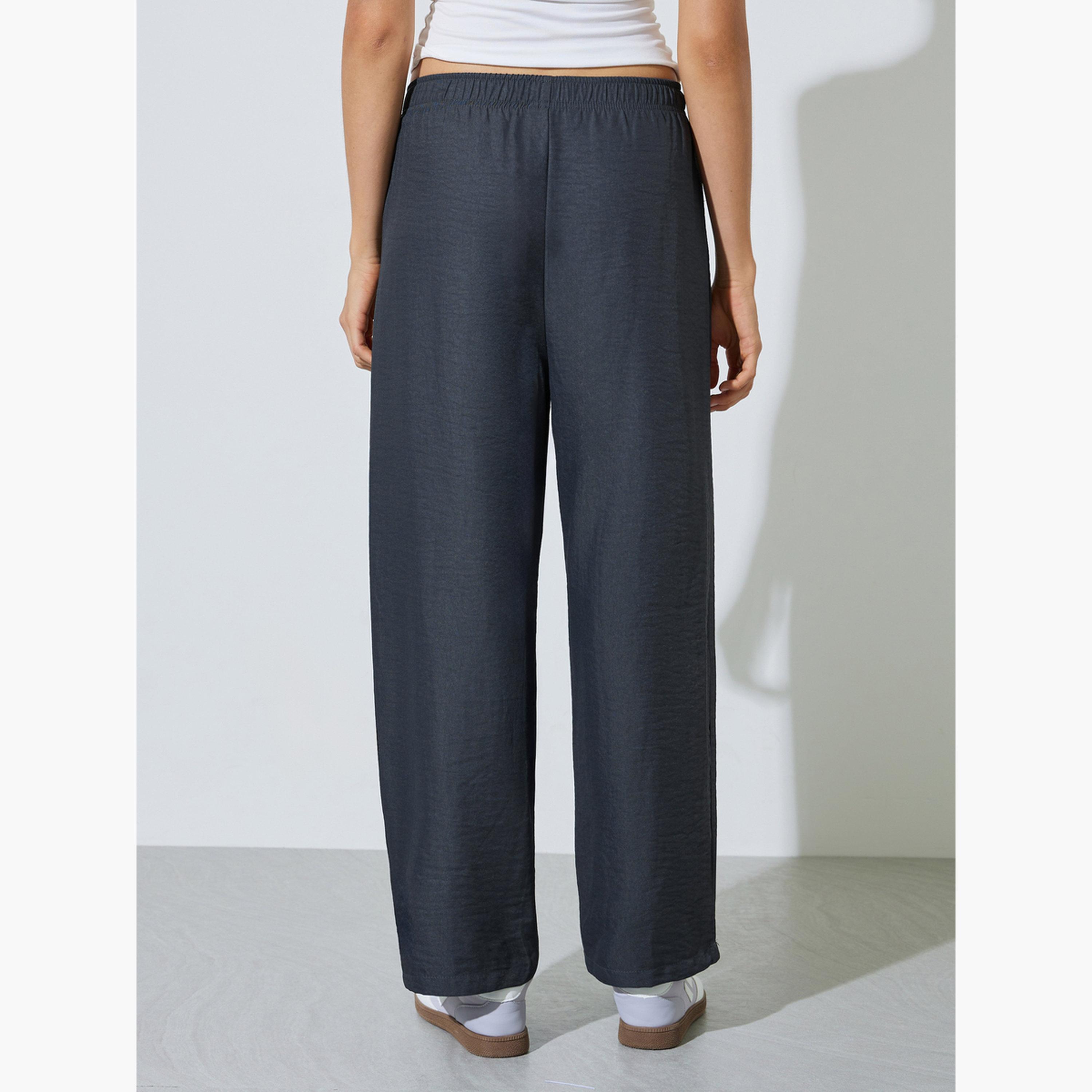 Styli Navy Blue Mid Rise Straight Leg Pants with Side Pocket-women-clothing-bottoms-joggers-image-4