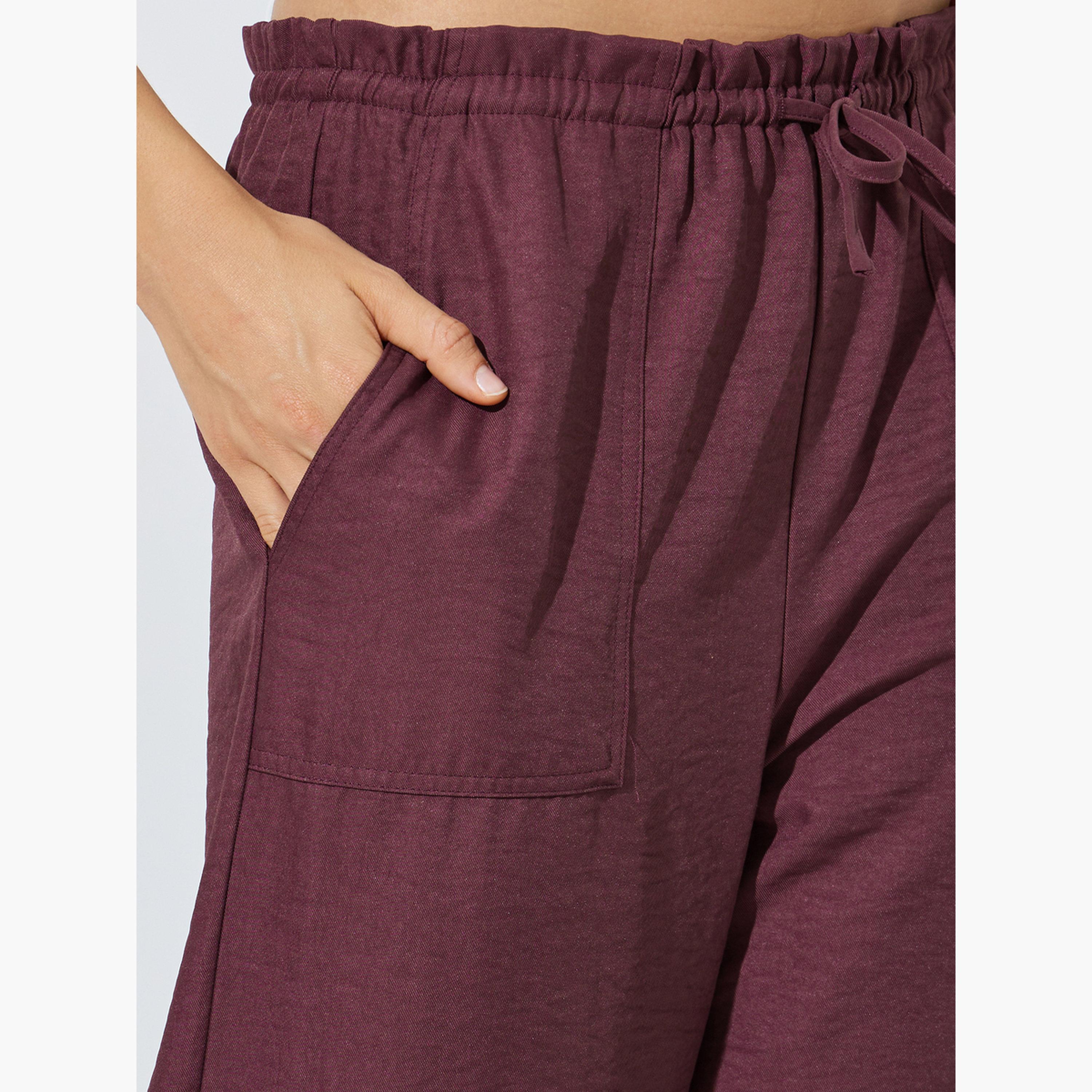 Styli Burgundy Drawstring Wide-Leg Trousers-women-clothing-bottoms-joggers-image-3
