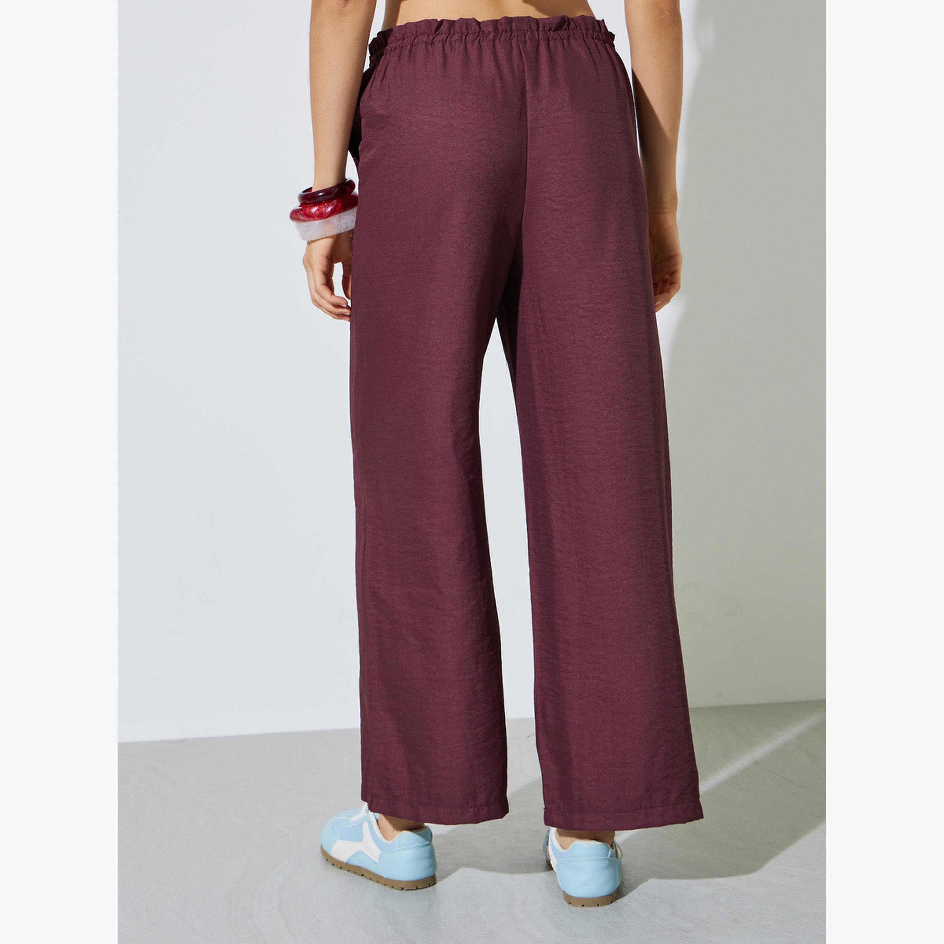Styli Burgundy Drawstring Wide-Leg Trousers-women-clothing-bottoms-joggers-image-4