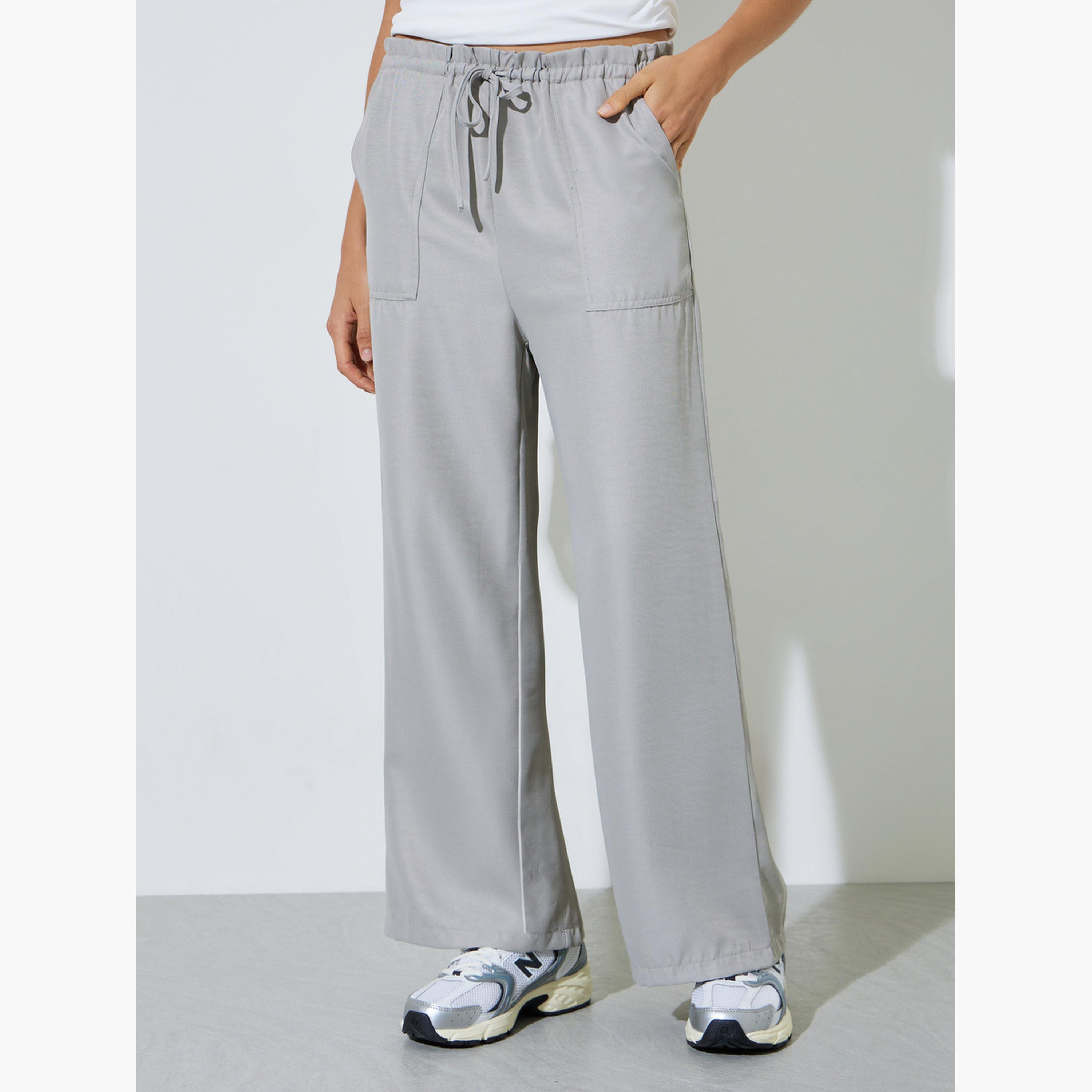 Styli Grey Drawstring Wide-Leg Pants-women-clothing-bottoms-joggers-image-1