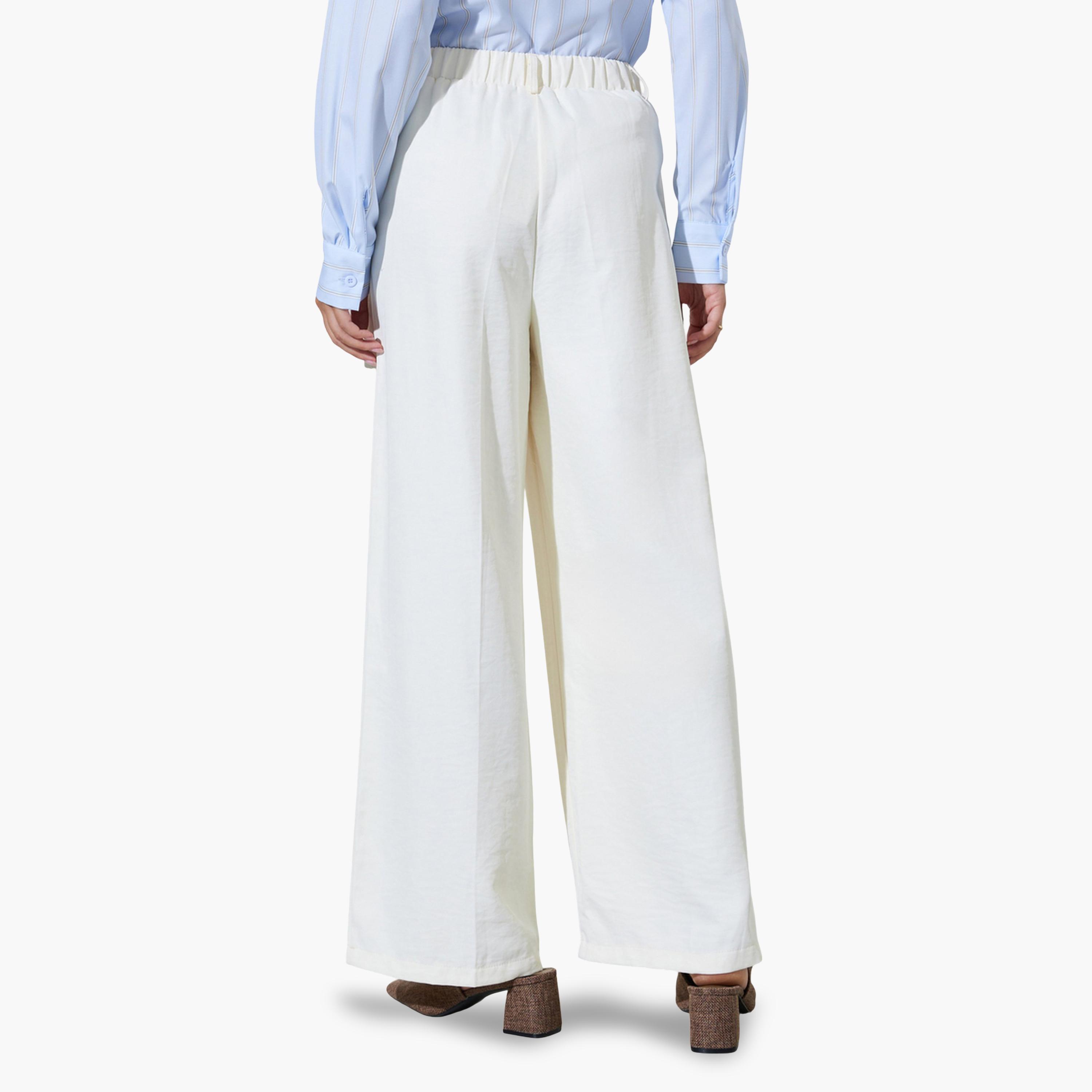 Styli Cream Wide Leg loose Fit Pleat Detailing Pants-women-clothing-bottoms-joggers-image-4