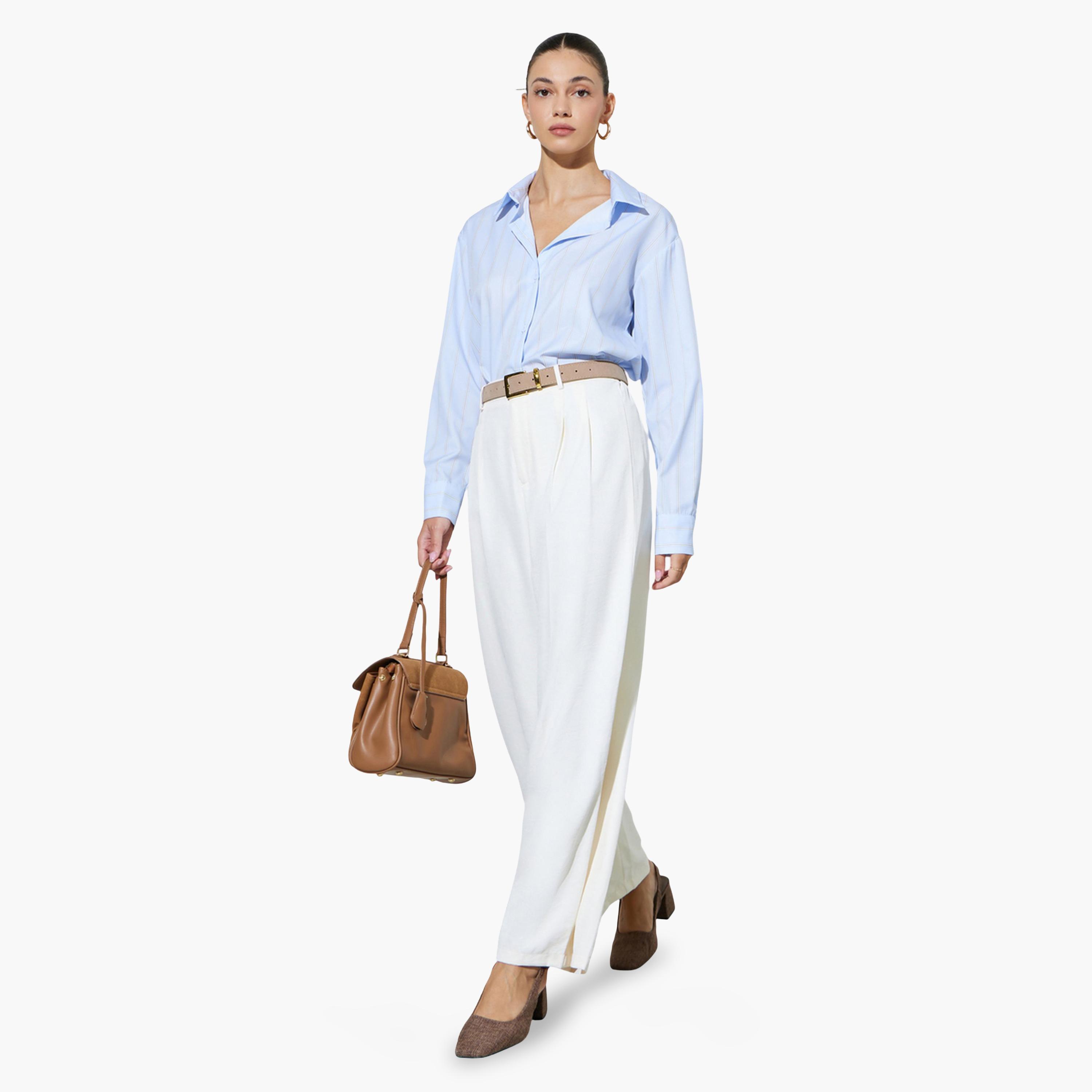 Styli Cream Wide Leg loose Fit Pleat Detailing Pants-women-clothing-bottoms-joggers-image-5