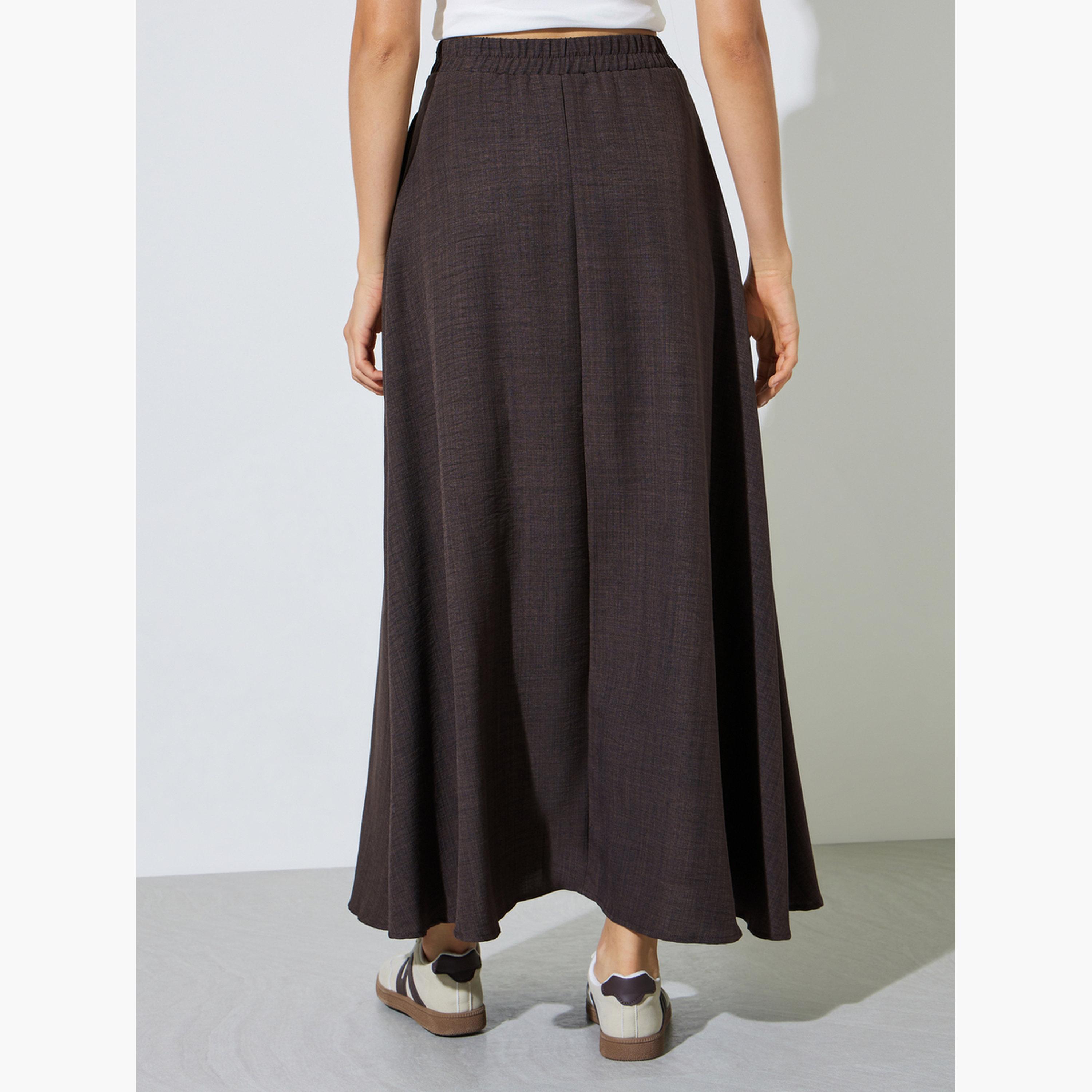 Styli Brown Side Pocket detail A-Line Maxi Skirt-women-clothing-bottoms-skirts-image-4