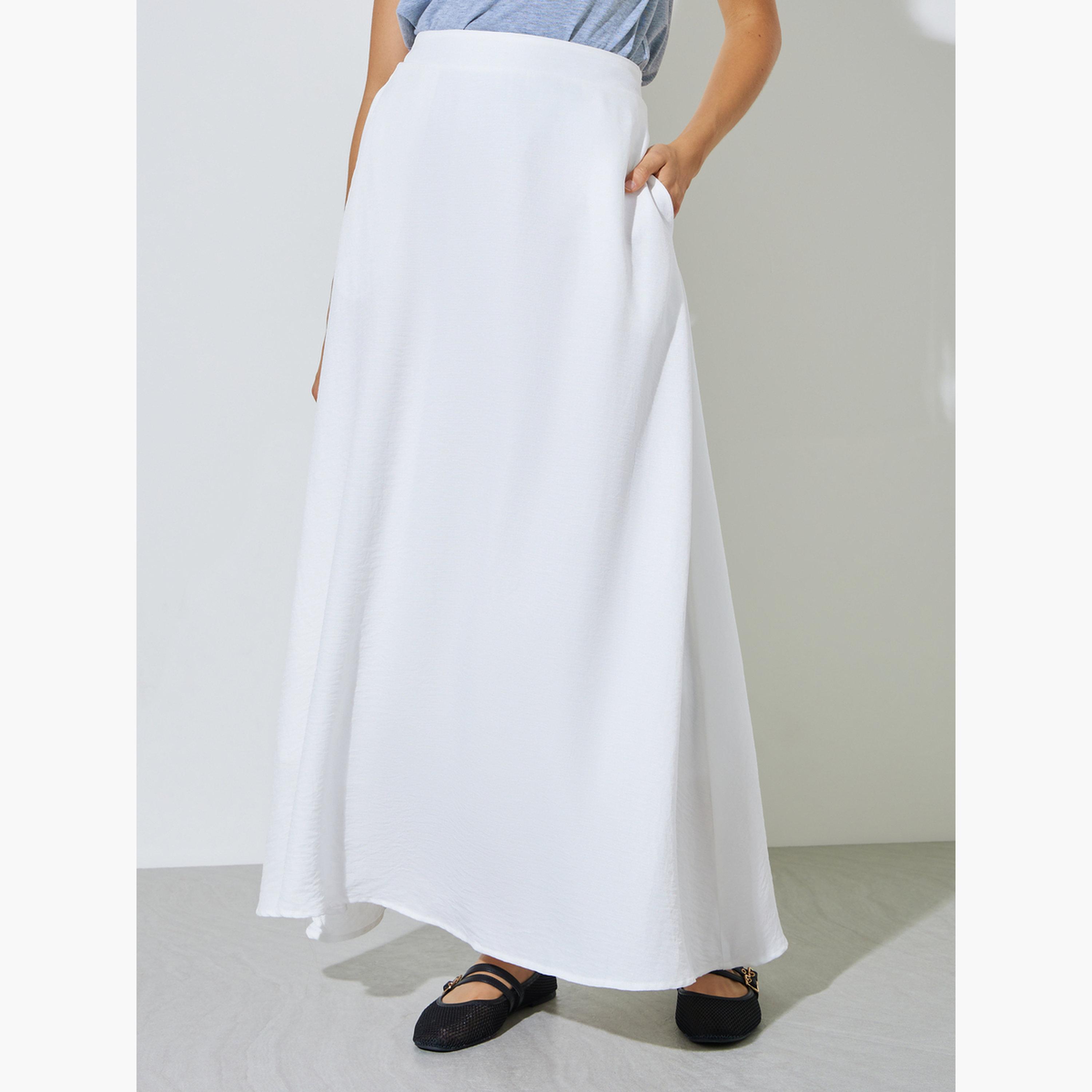 Styli Off-White Side Pocket detail A-Line Maxi Skirt-women-clothing-bottoms-skirts-image-1