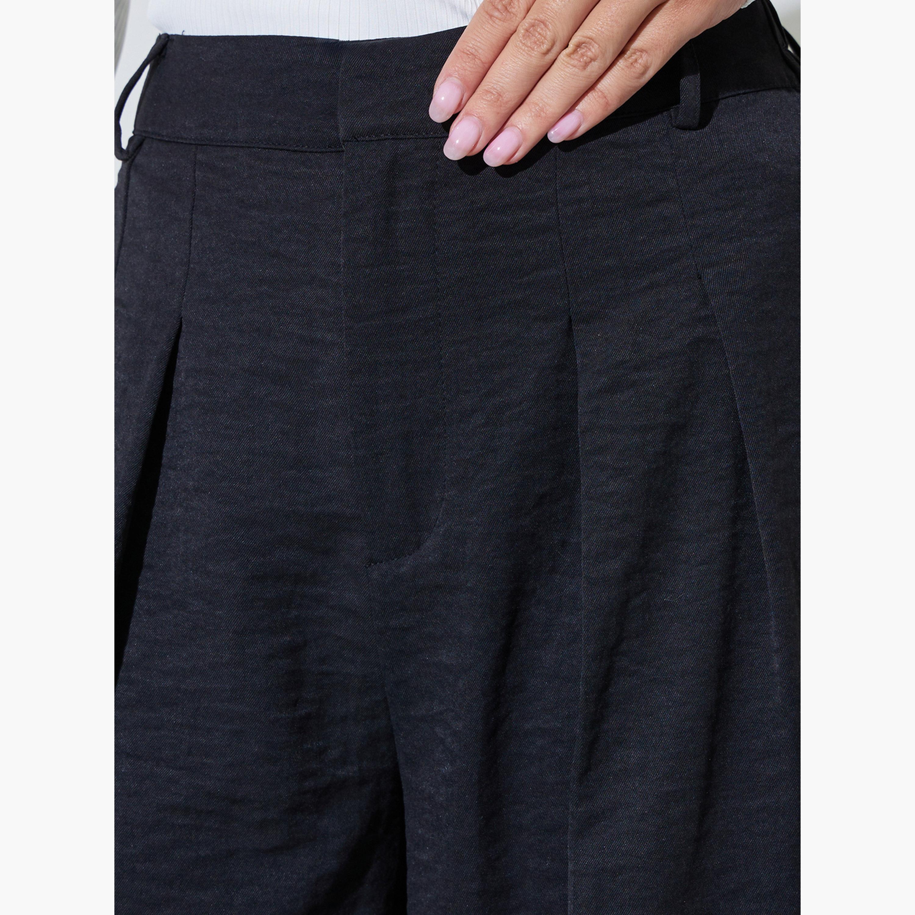 Styli Black Wide Leg with Pleat Detailing Formal Pants-women-clothing-bottoms-joggers-image-3