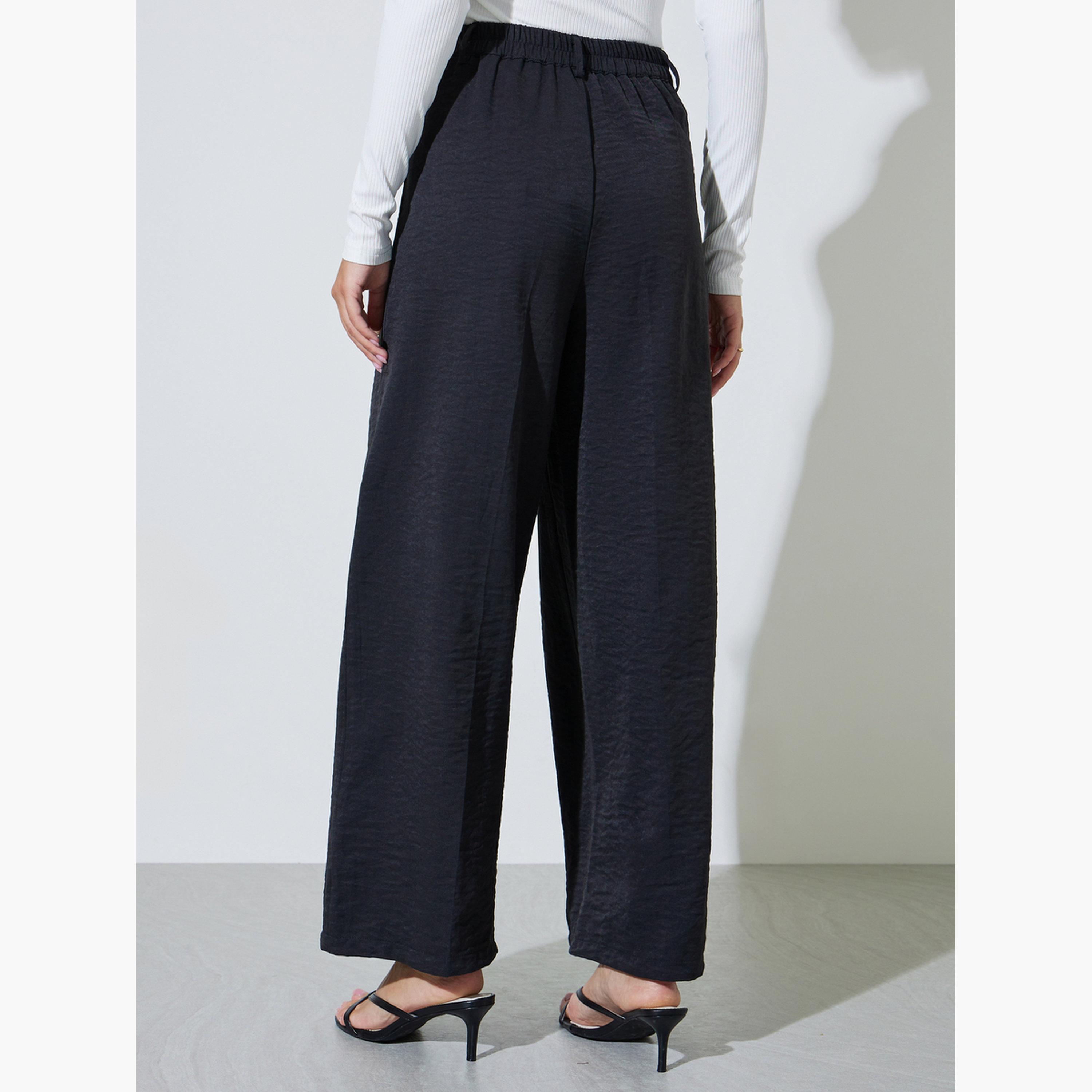 Styli Black Wide Leg with Pleat Detailing Formal Pants-women-clothing-bottoms-joggers-image-4