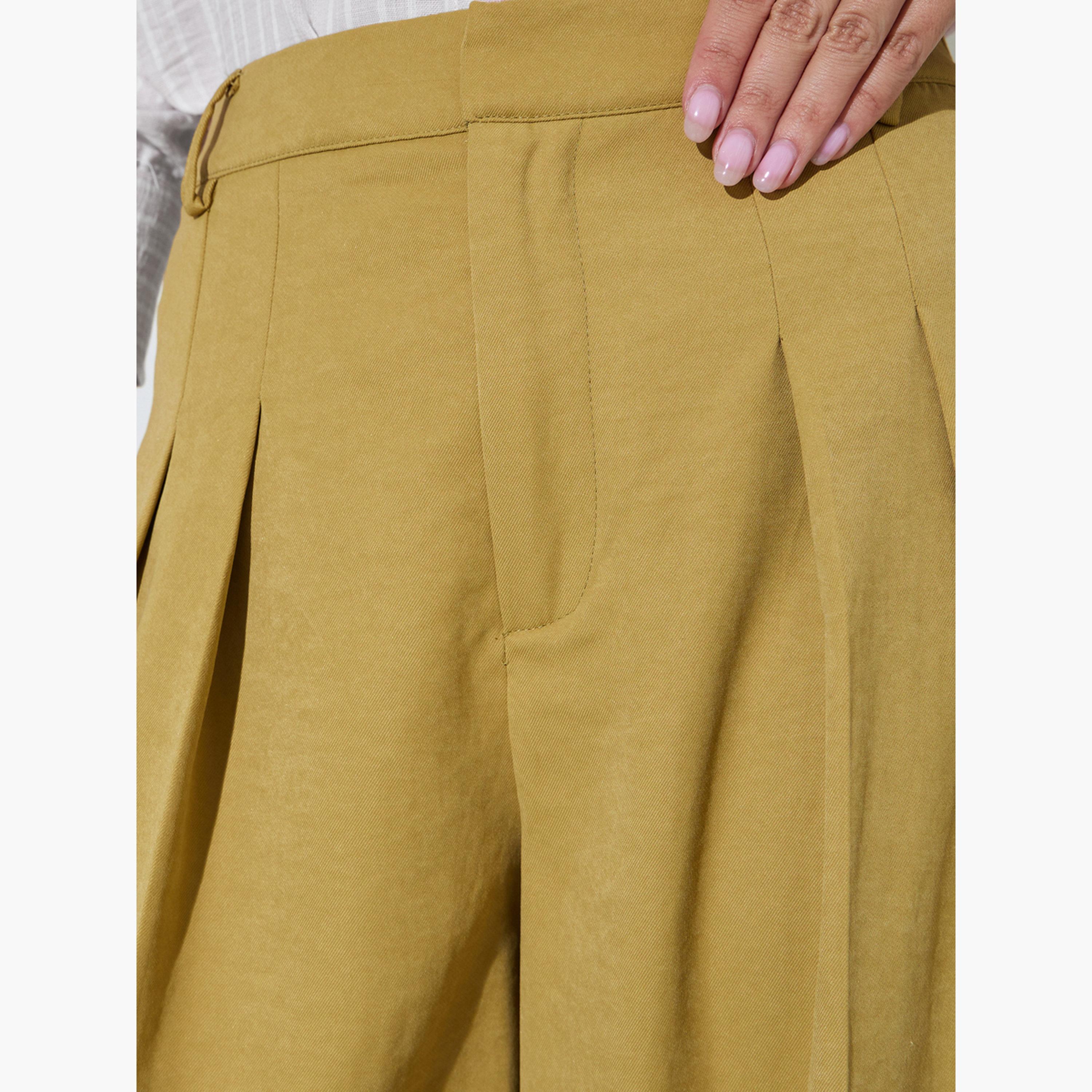 Styli Beige Wide Leg with Pleat Detailing Formal Pants-women-clothing-bottoms-joggers-image-3
