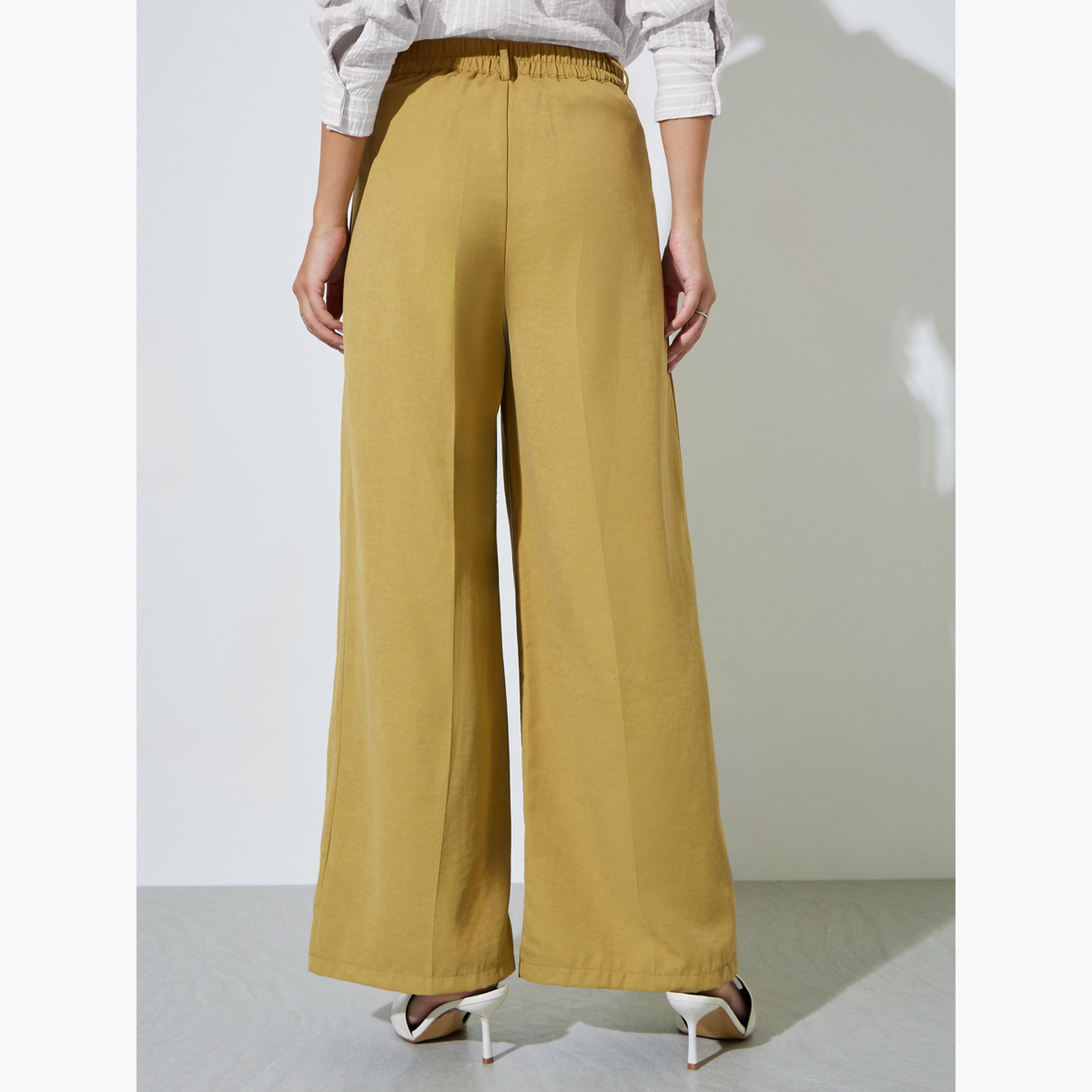 Styli Beige Wide Leg with Pleat Detailing Formal Pants-women-clothing-bottoms-joggers-image-4
