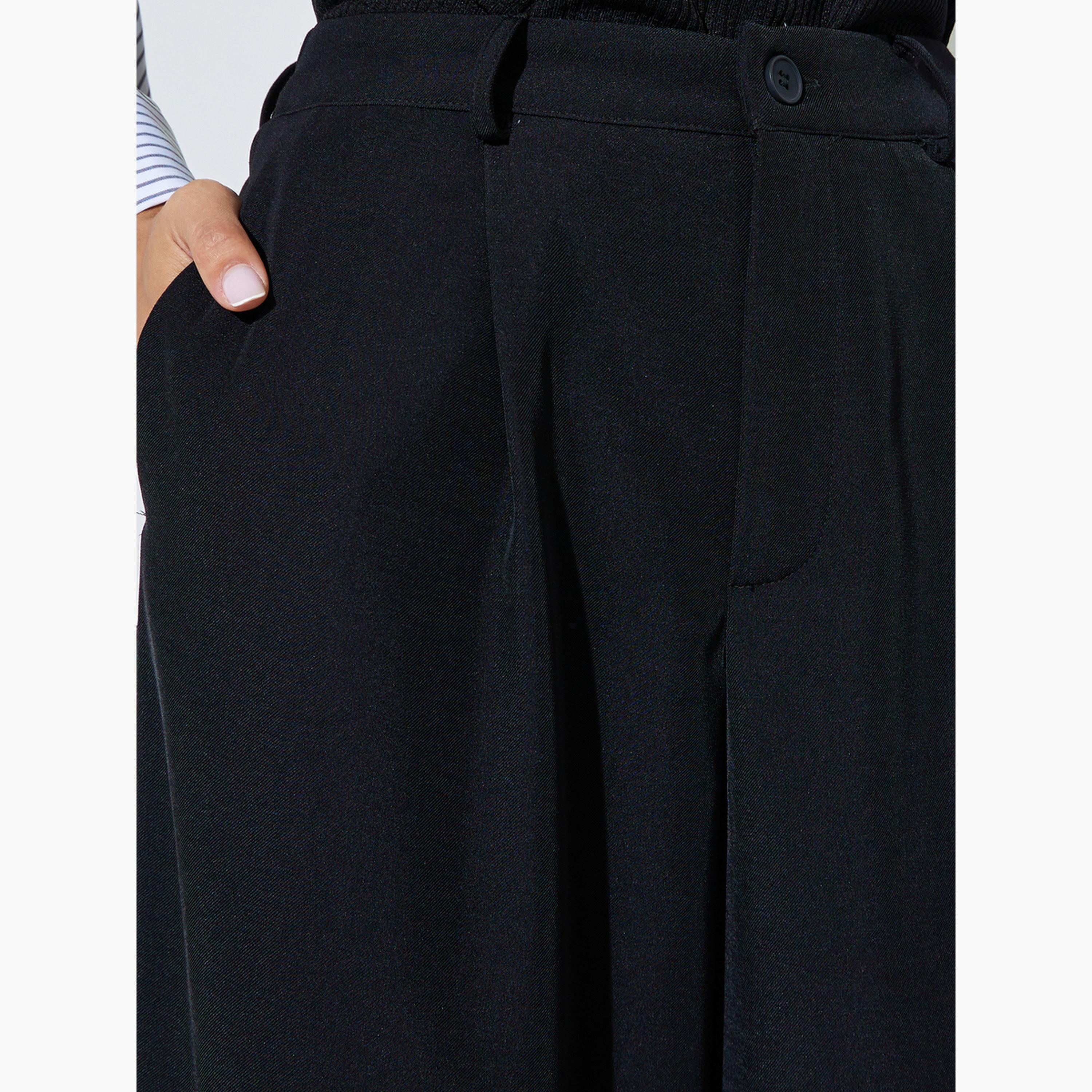 Styli Black Wide Leg With Pleat Detailing Formal Pants-women-clothing-bottoms-joggers-image-3