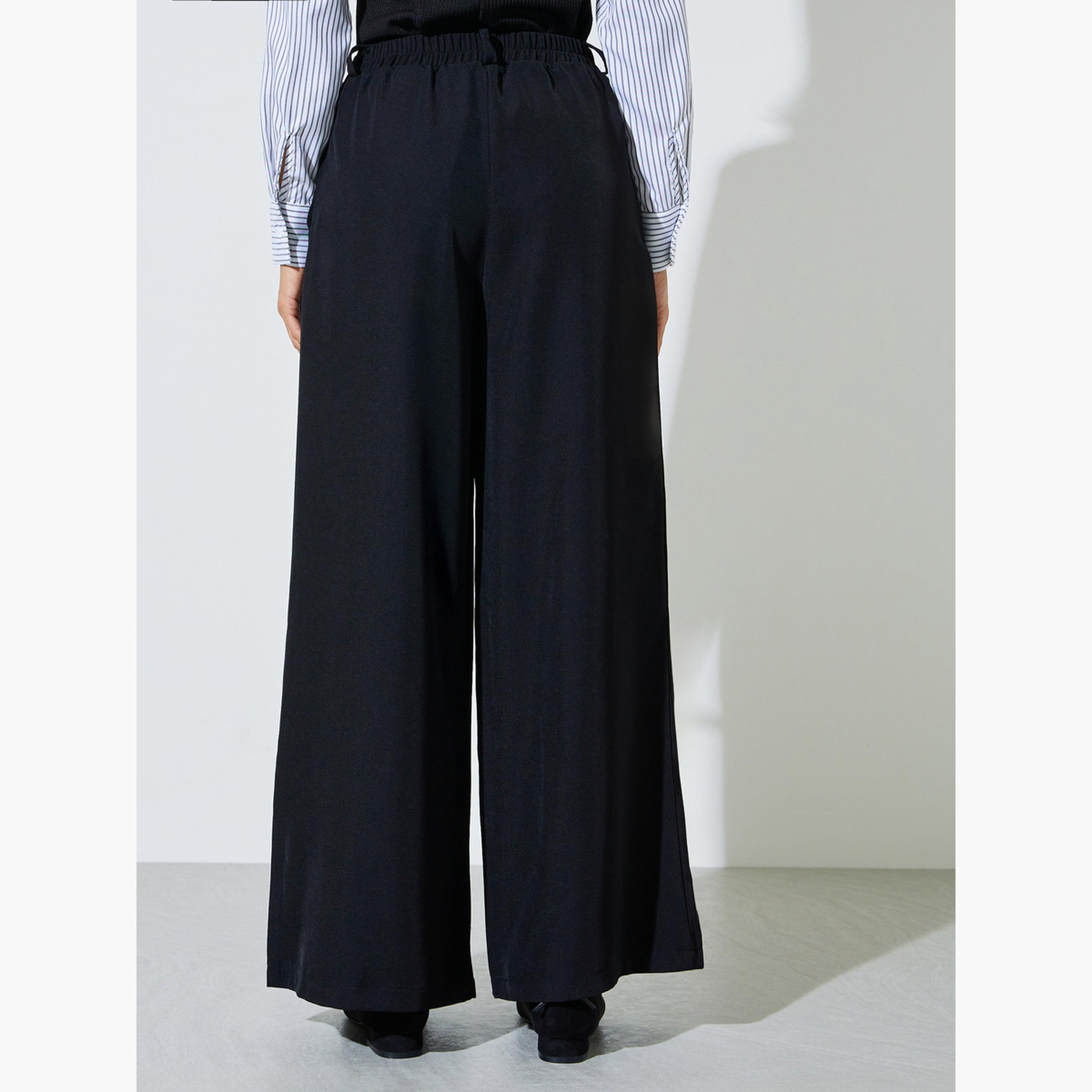 Styli Black Wide Leg With Pleat Detailing Formal Pants-women-clothing-bottoms-joggers-image-4