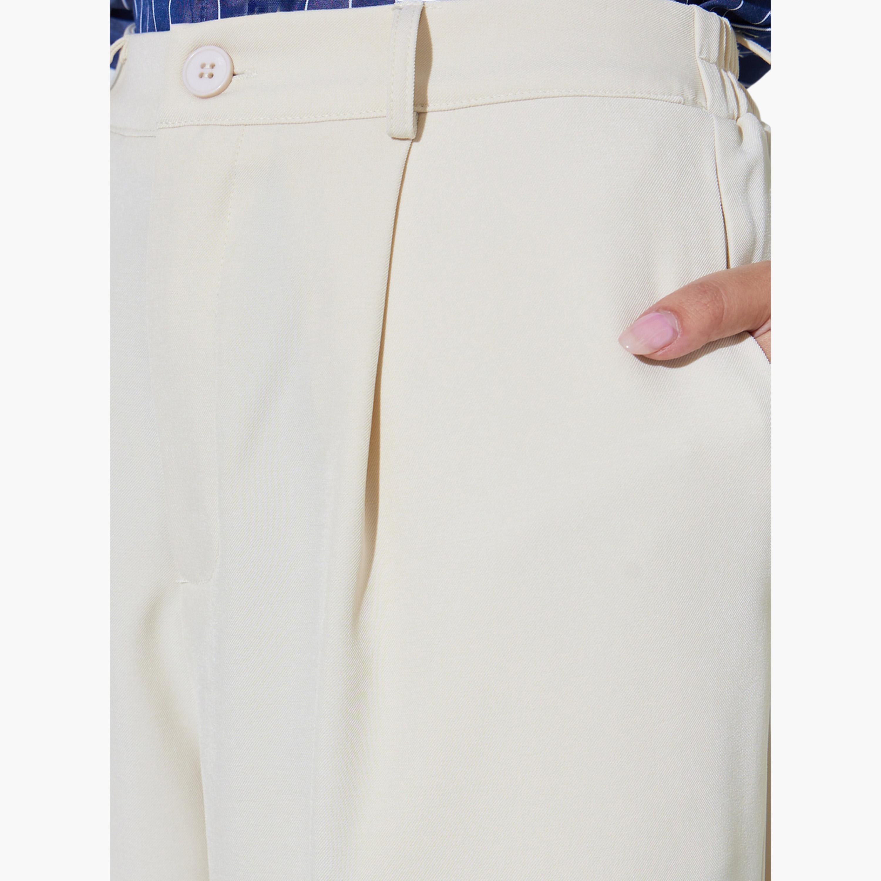 ستايلي - بنطلون رسمي واسع الساقين بلون كريمي مع تفاصيل ثنيات-women-clothing-bottoms-joggers-image-3