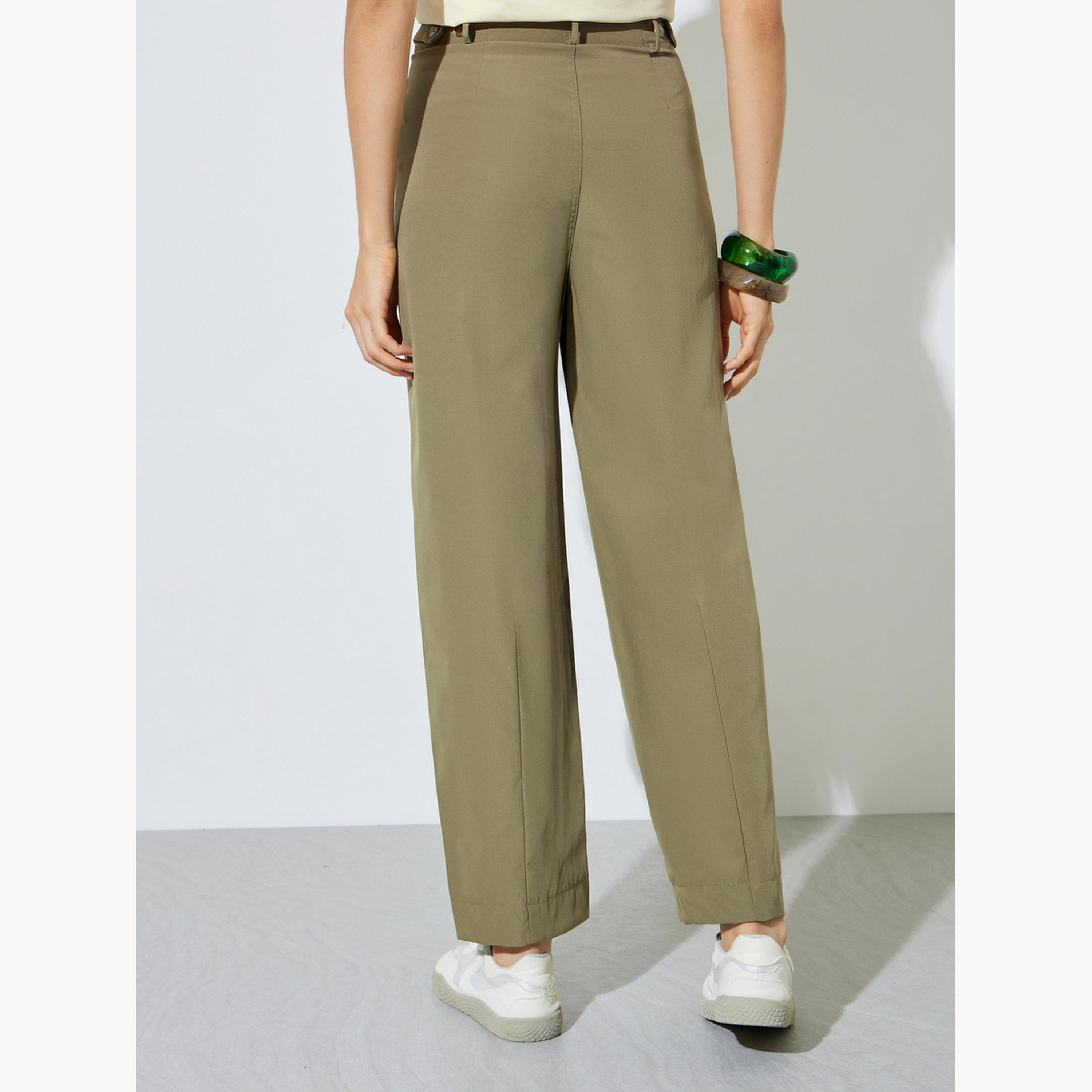 Styli Olive Baggy Fit Solid Pants-women-clothing-bottoms-trousers-image-5