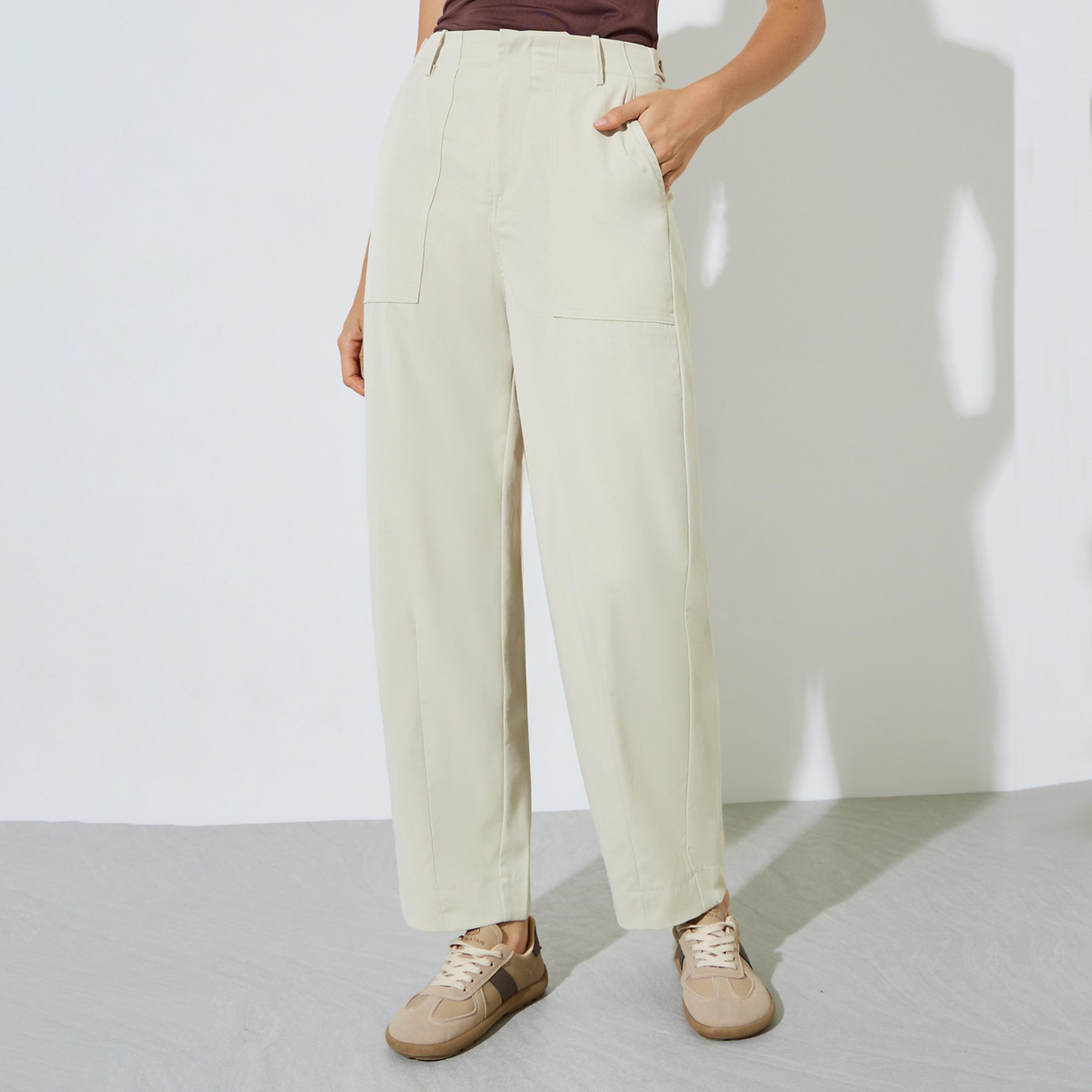 Styli Off White Baggy Fit Solid Pants-women-clothing-bottoms-trousers-image-1