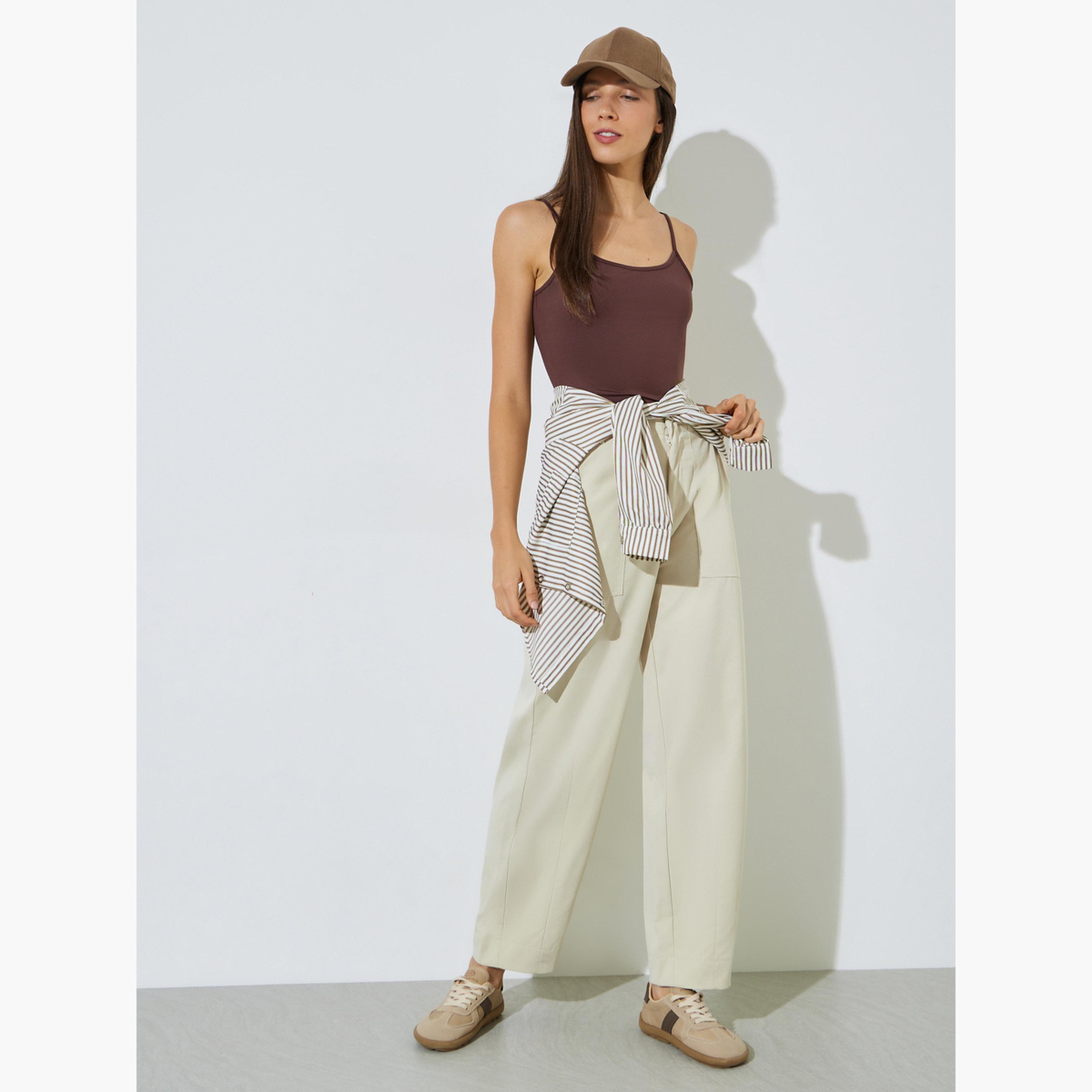 Styli Off White Baggy Fit Solid Pants-women-clothing-bottoms-trousers-image-2