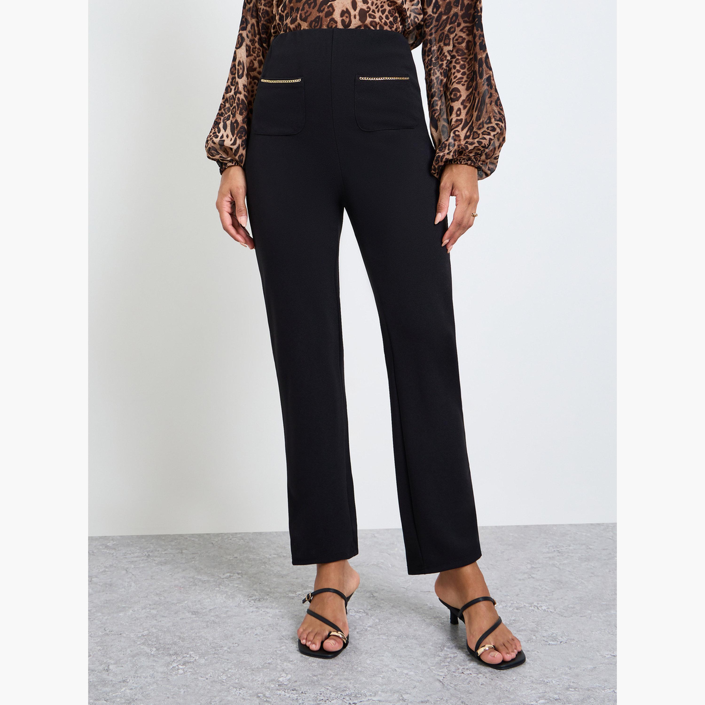 تيك تو - بنطال ضيق بتفاصيل جيب سلسلة سوداء-women-clothing-bottoms-joggers-image-1
