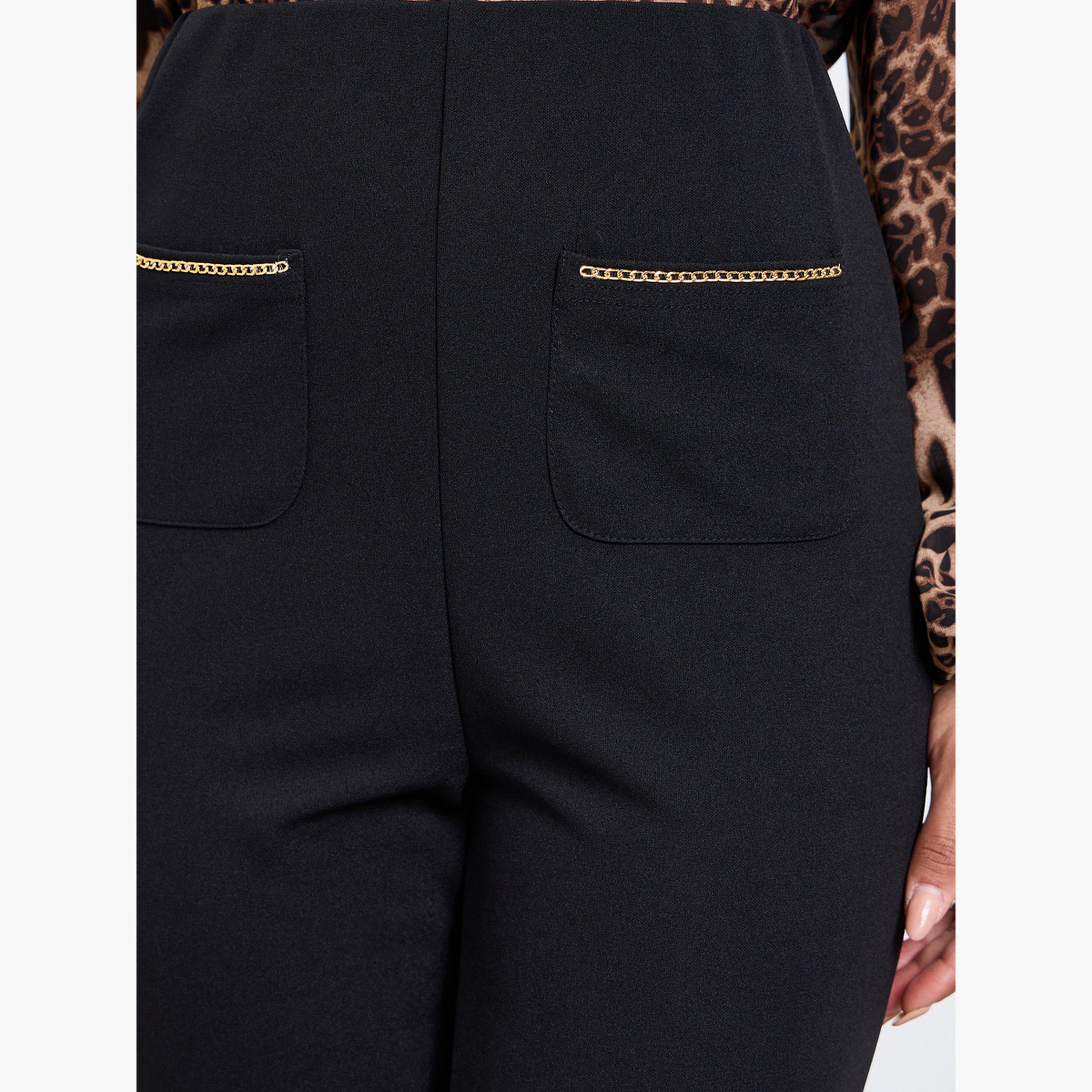 تيك تو - بنطال ضيق بتفاصيل جيب سلسلة سوداء-women-clothing-bottoms-joggers-image-3