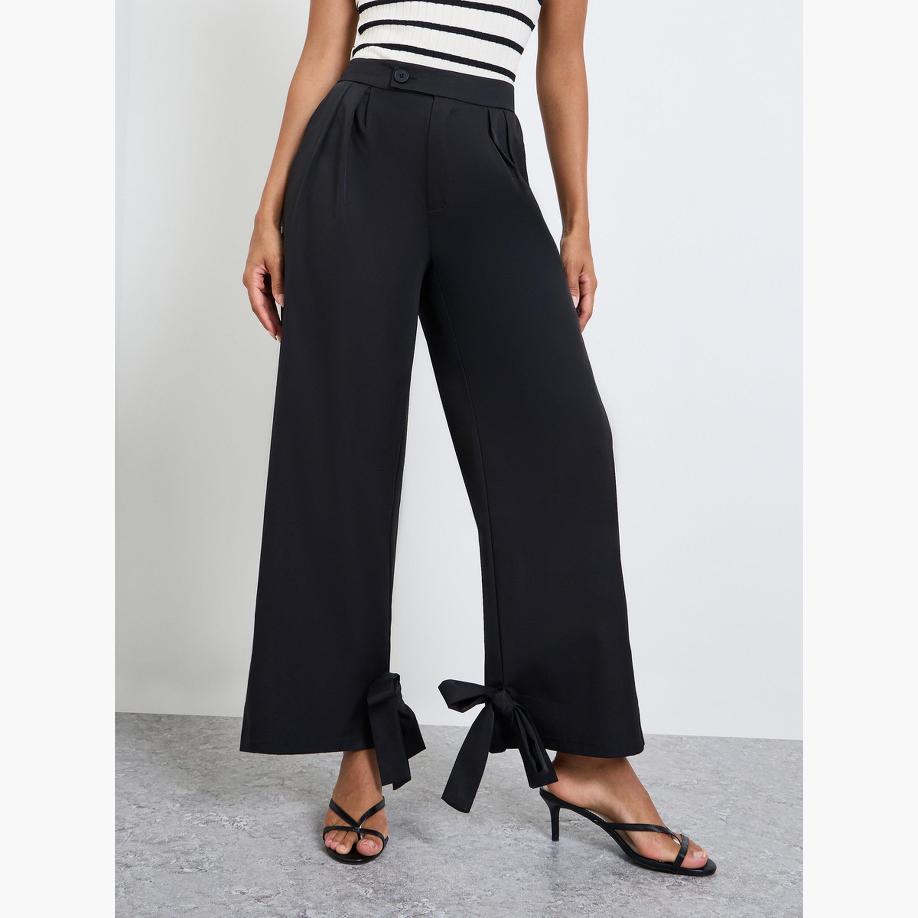 Take Two Black Wide Leg Pants with Cuff Ties-women-clothing-trousers-image-1