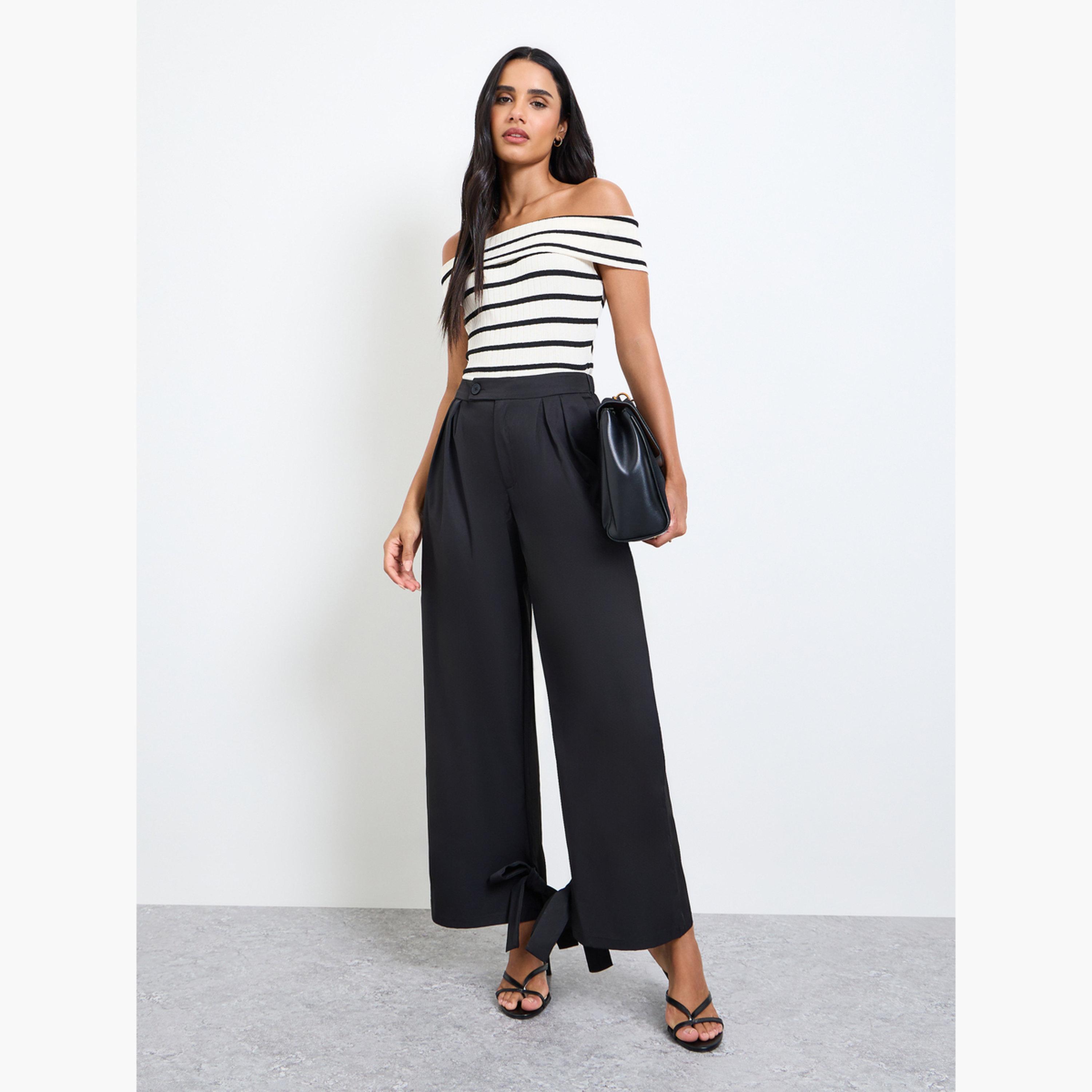 بنطال بأرجل واسعة برباط عند الحافة-women-clothing-trousers-image-2