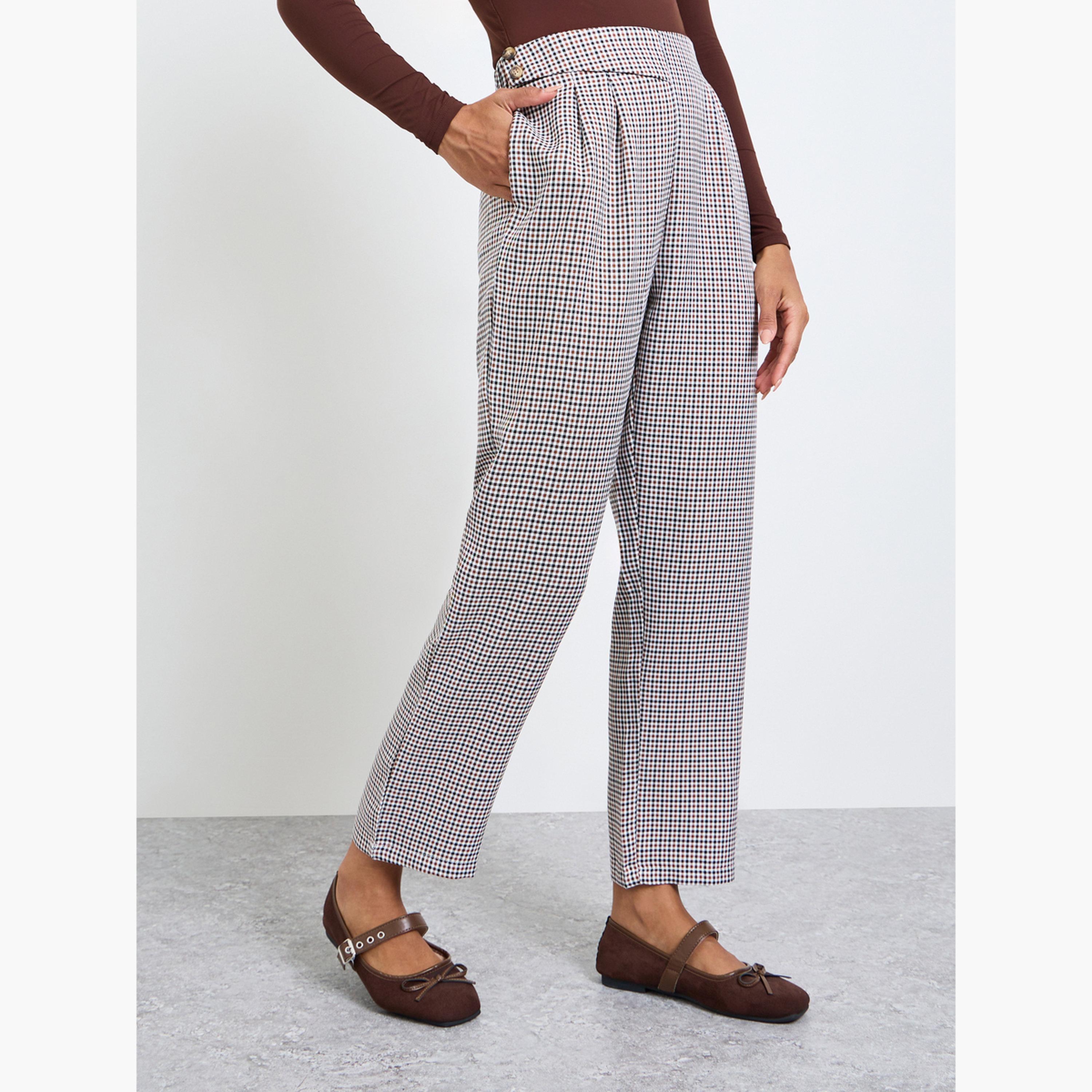 بنطال بقصة مستقيمة بنمط مربعات متعدد الألوان-women-clothing-trousers-image-1