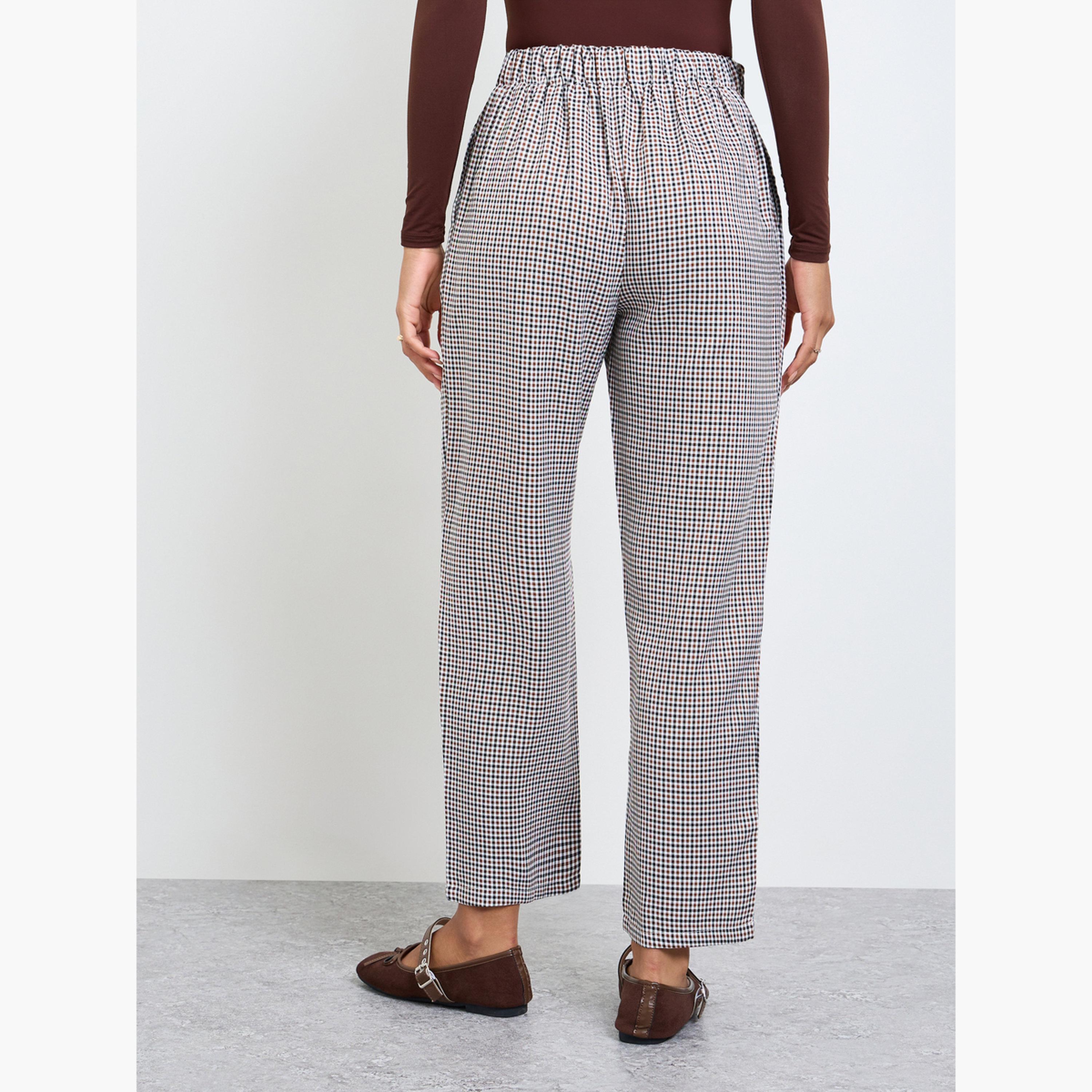بنطال بقصة مستقيمة بنمط مربعات متعدد الألوان-women-clothing-trousers-image-4