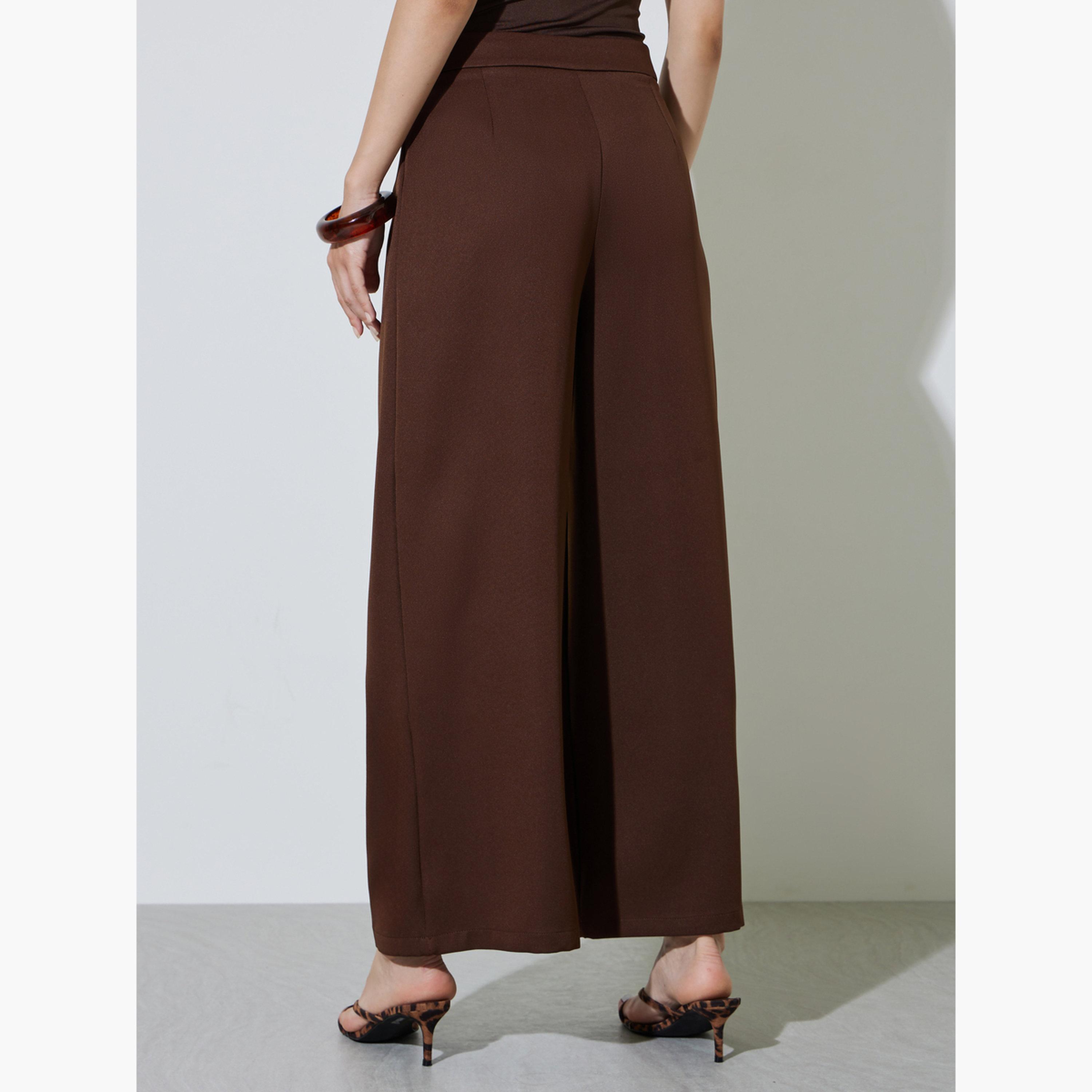 Take Two Brown Wide Leg Trousers with Buttons-women-clothing-bottoms-trousers-image-4