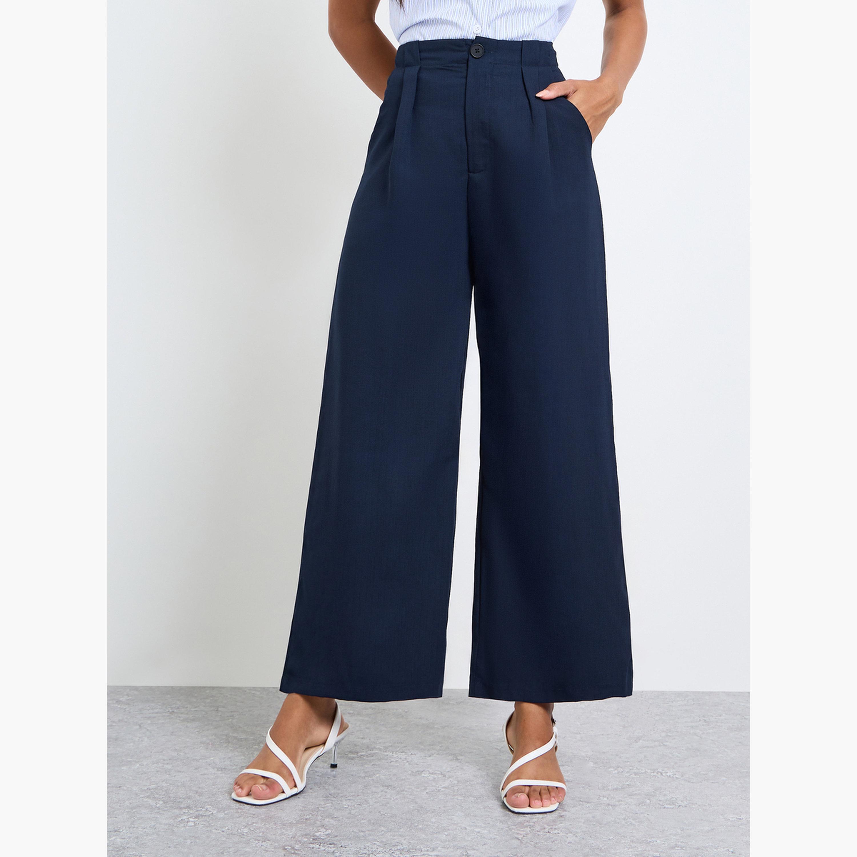 Take Two Navy Blue High Rise Wide Leg Pants-women-clothing-bottoms-trousers-image-1