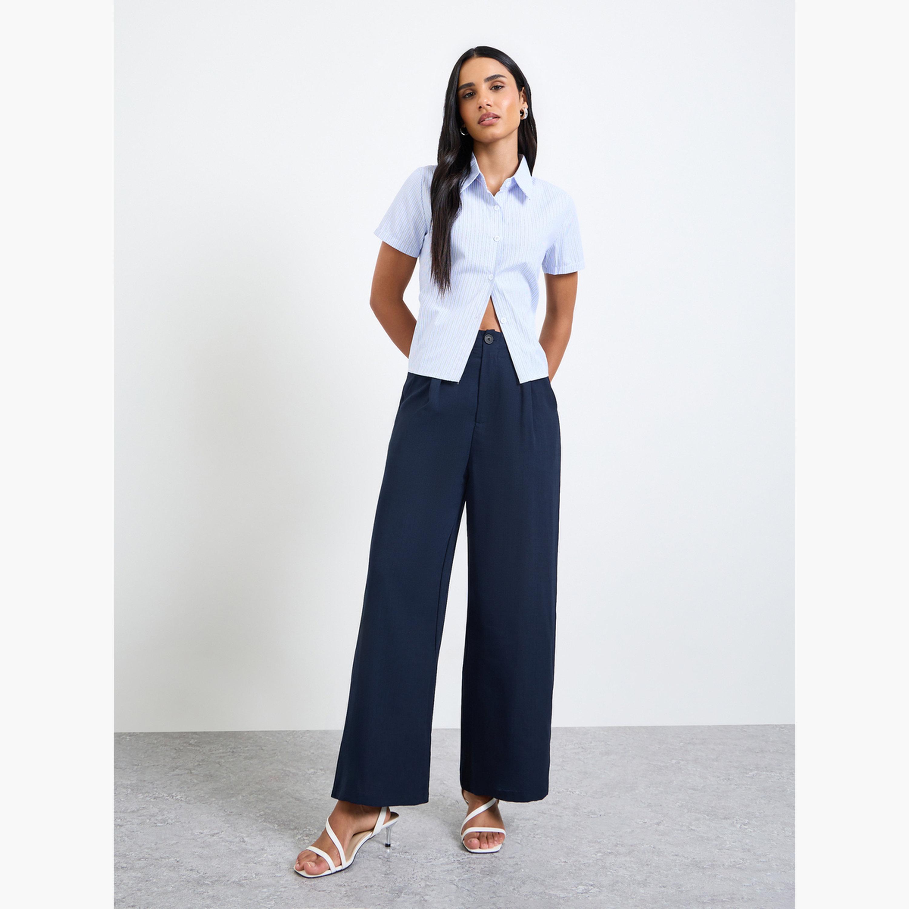 Take Two Navy Blue High Rise Wide Leg Pants-women-clothing-bottoms-trousers-image-2