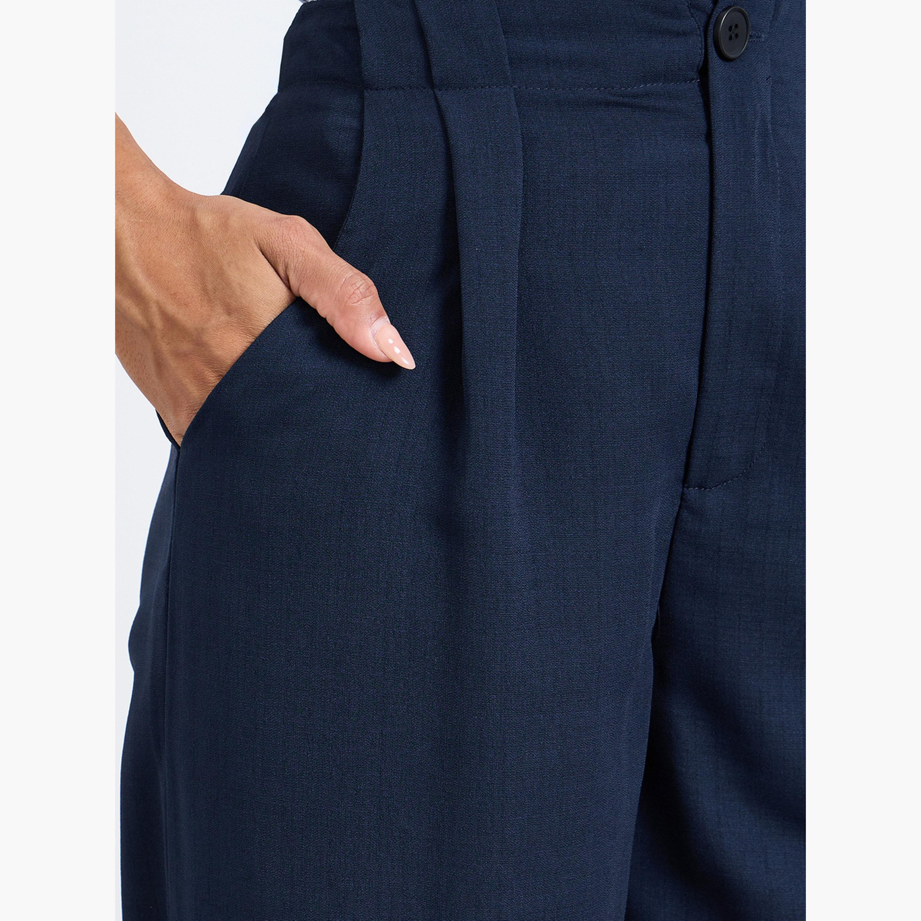 Take Two Navy Blue High Rise Wide Leg Pants-women-clothing-bottoms-trousers-image-3