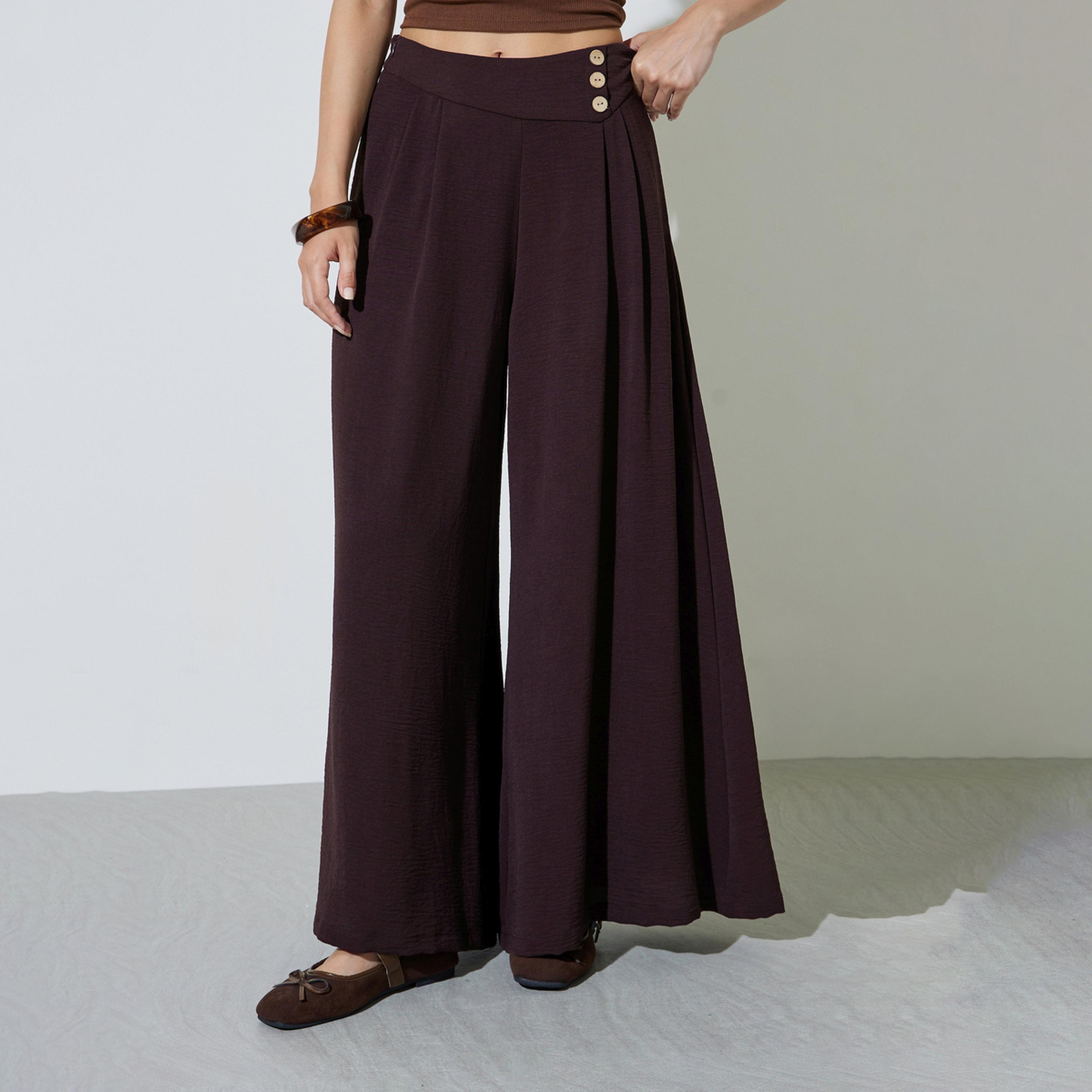 Take Two Brown Fold-Pleat Detail Wide Leg Pants-women-clothing-trousers-image-1