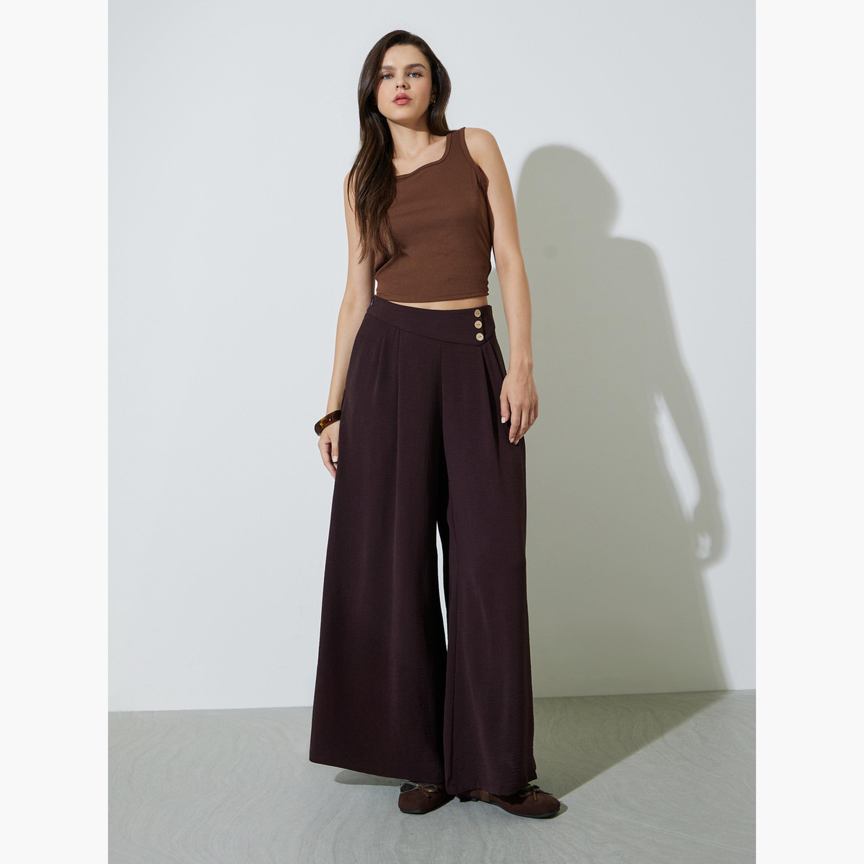 Take Two Brown Fold-Pleat Detail Wide Leg Pants-women-clothing-trousers-image-2