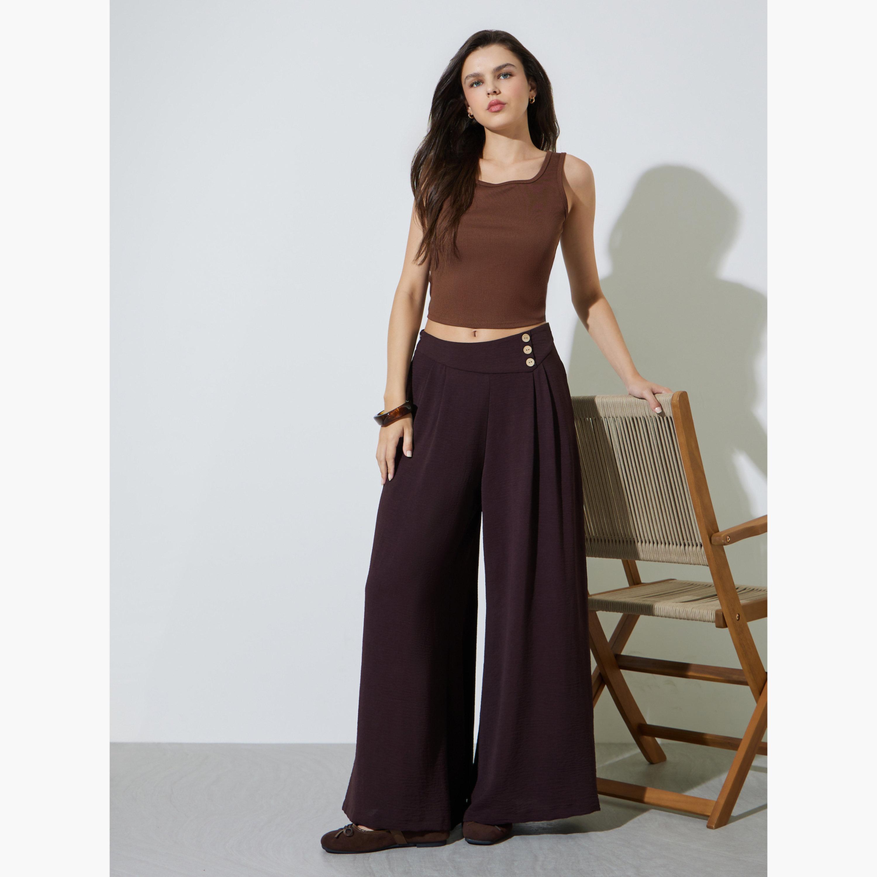Take Two Brown Fold-Pleat Detail Wide Leg Pants-women-clothing-trousers-image-3