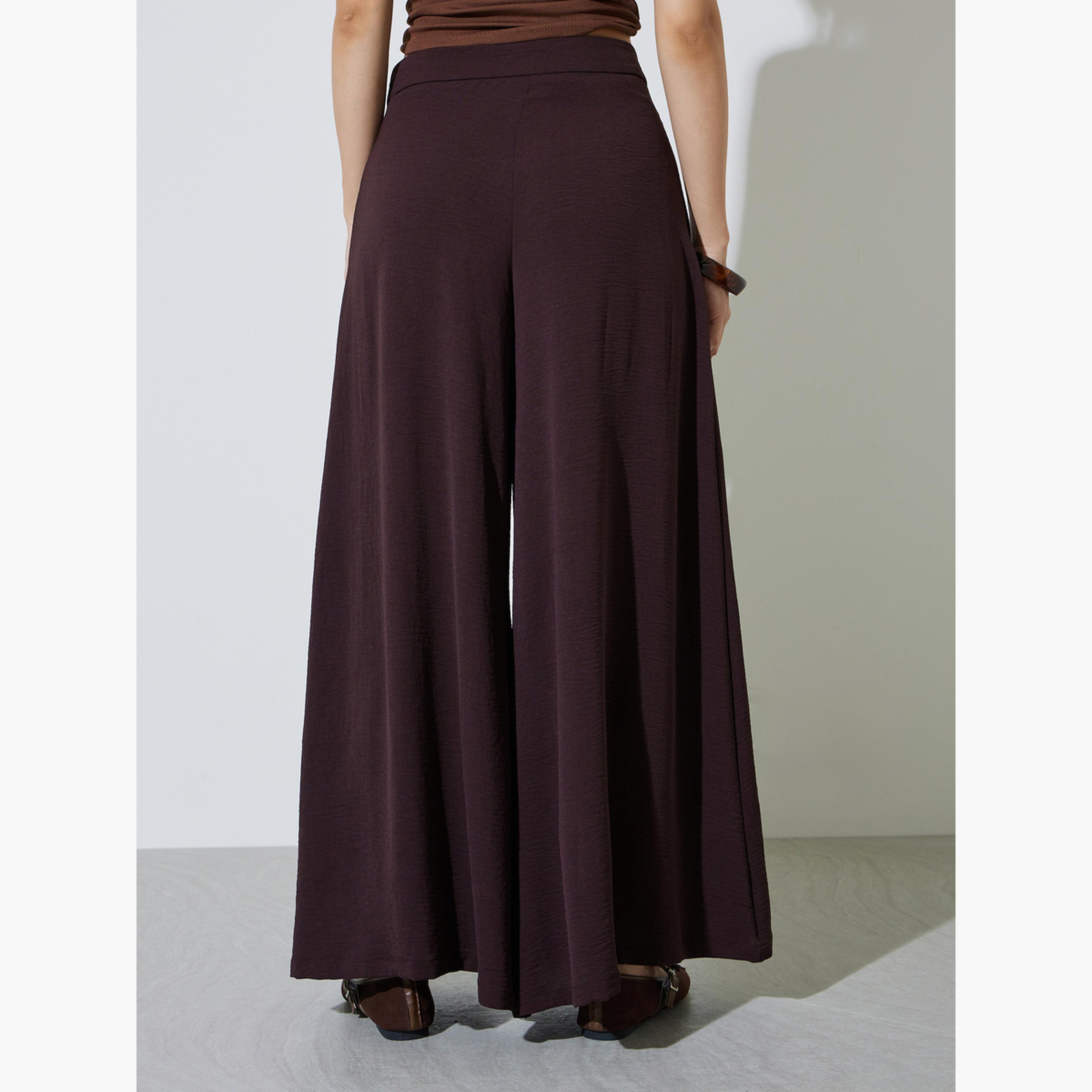 Take Two Brown Fold-Pleat Detail Wide Leg Pants-women-clothing-trousers-image-5