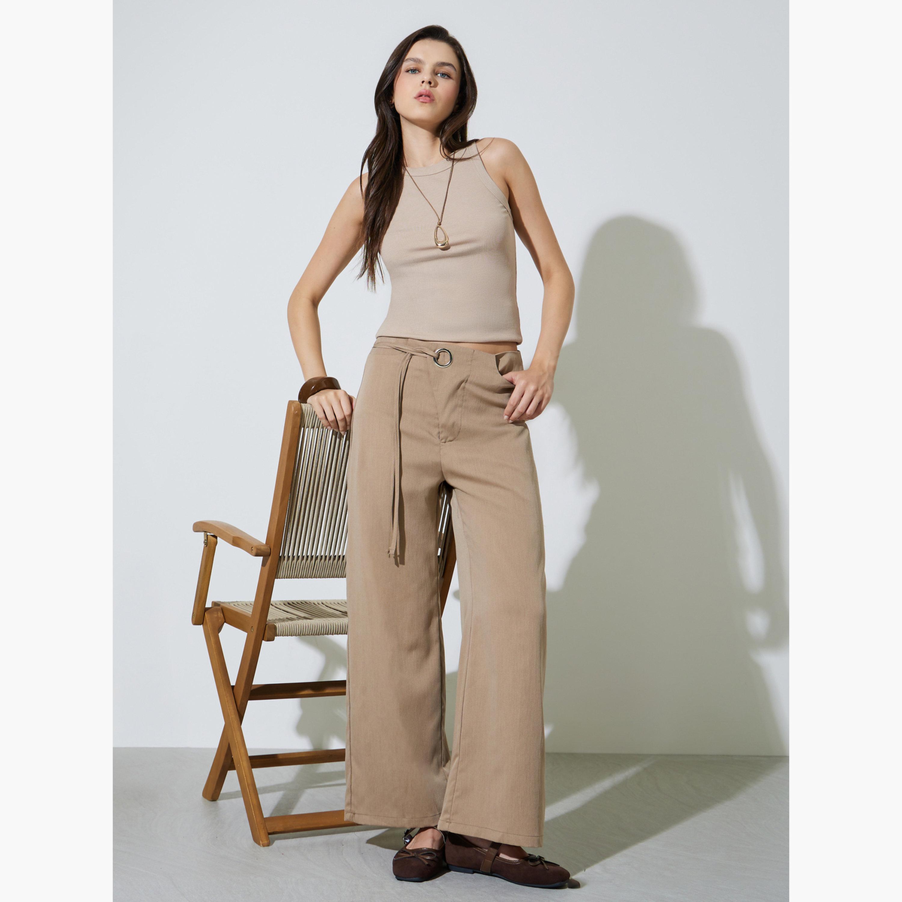 Take Two Tan Wide Leg Pants with Cord Detail-women-clothing-trousers-image-2