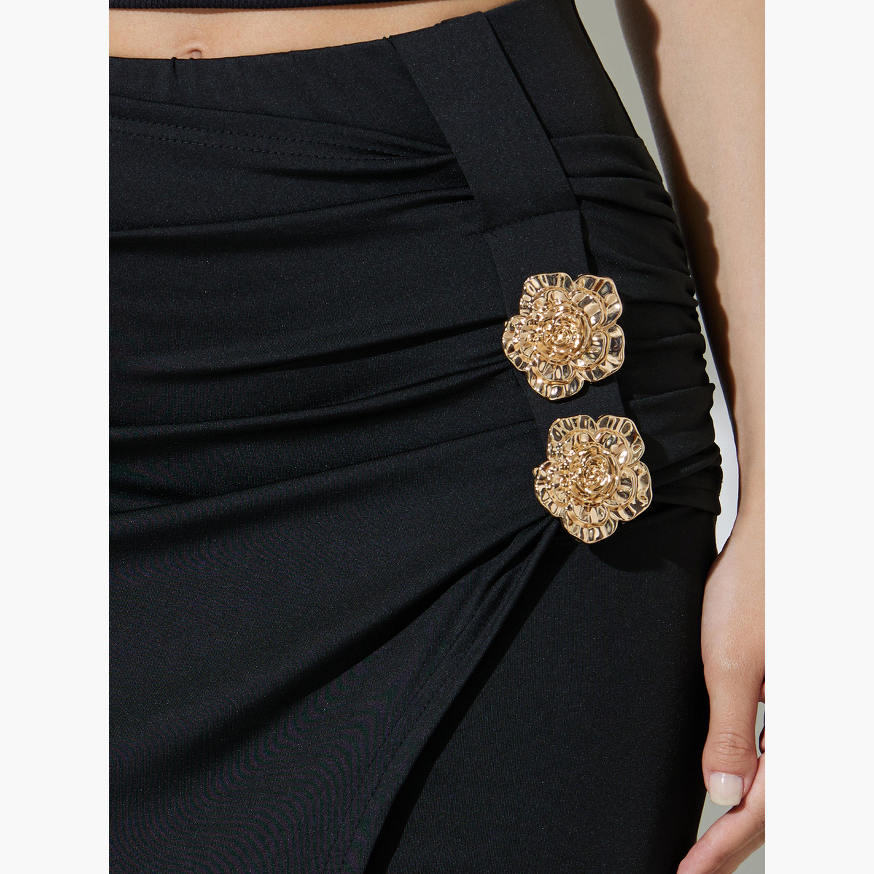 Take Two Black Pencil Midi Skirt with Decorative Buckles-women-clothing-skirts-image-3