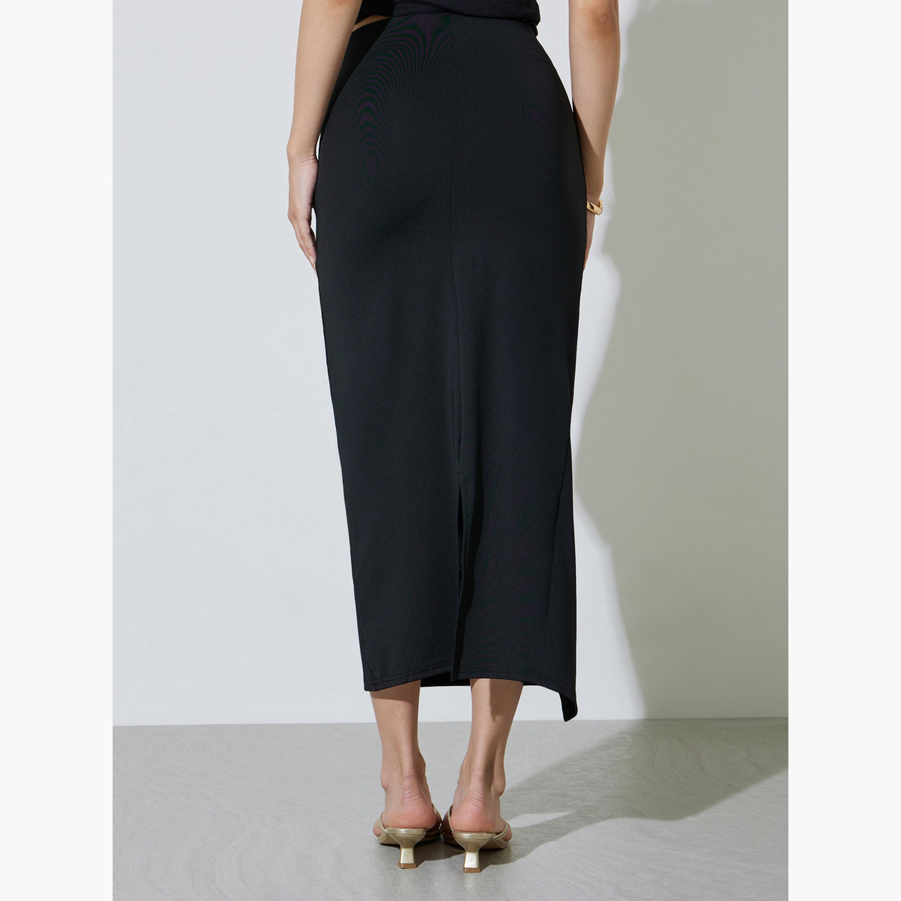 تنورة ميدي ضيقة بقصة قلم رصاص مع إبزيمات مزينة-women-clothing-skirts-image-4