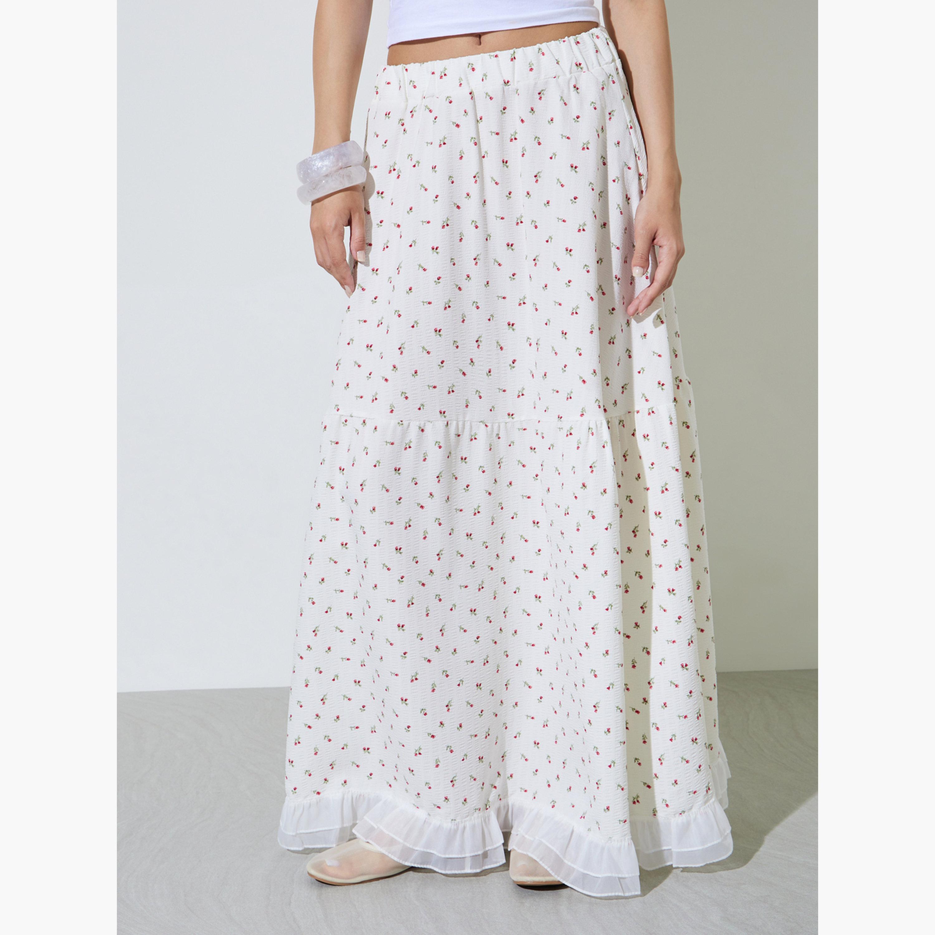 Take Two White Ditsy Print A-Line Maxi Skirt-women-clothing-skirts-image-1