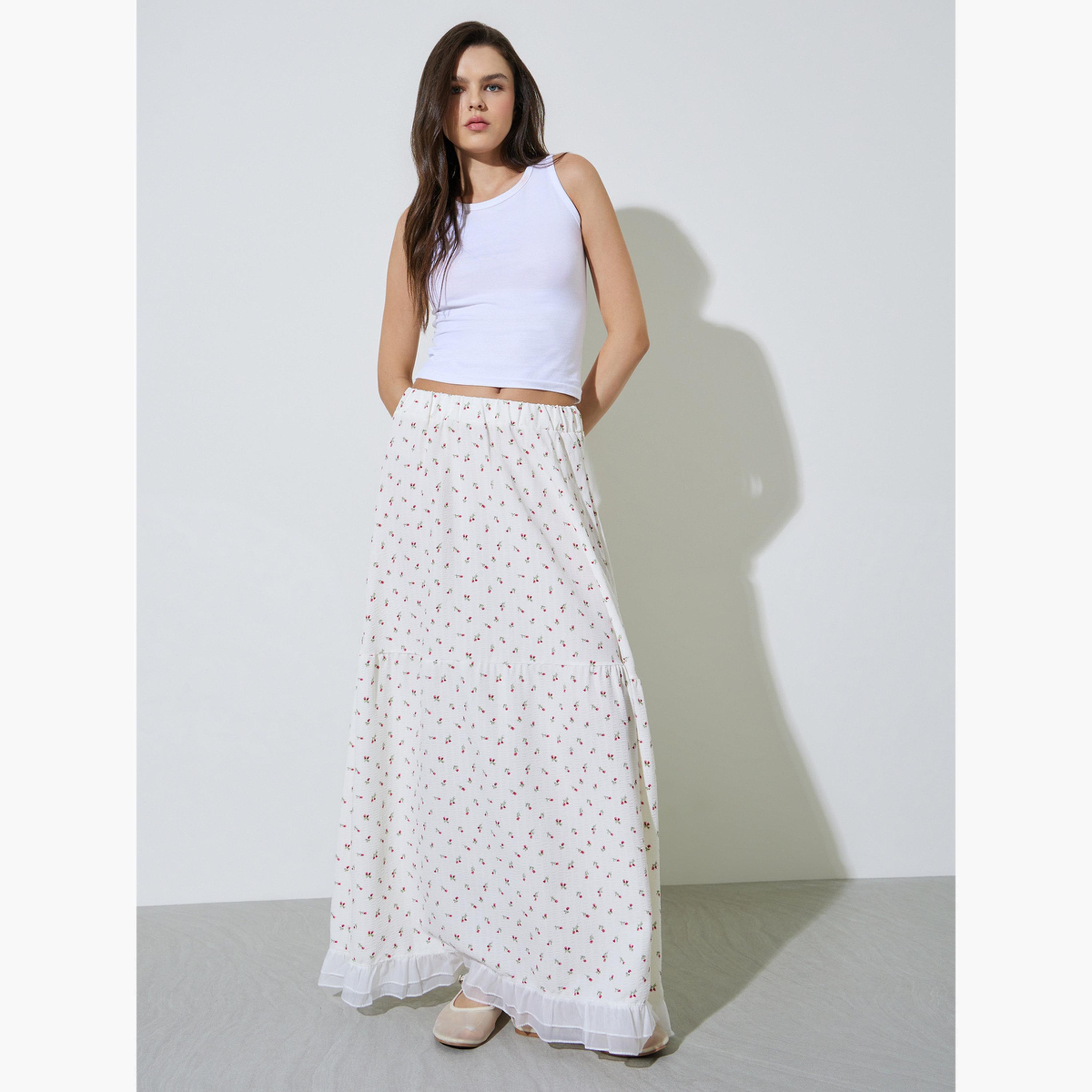 Take Two White Ditsy Print A-Line Maxi Skirt-women-clothing-skirts-image-2