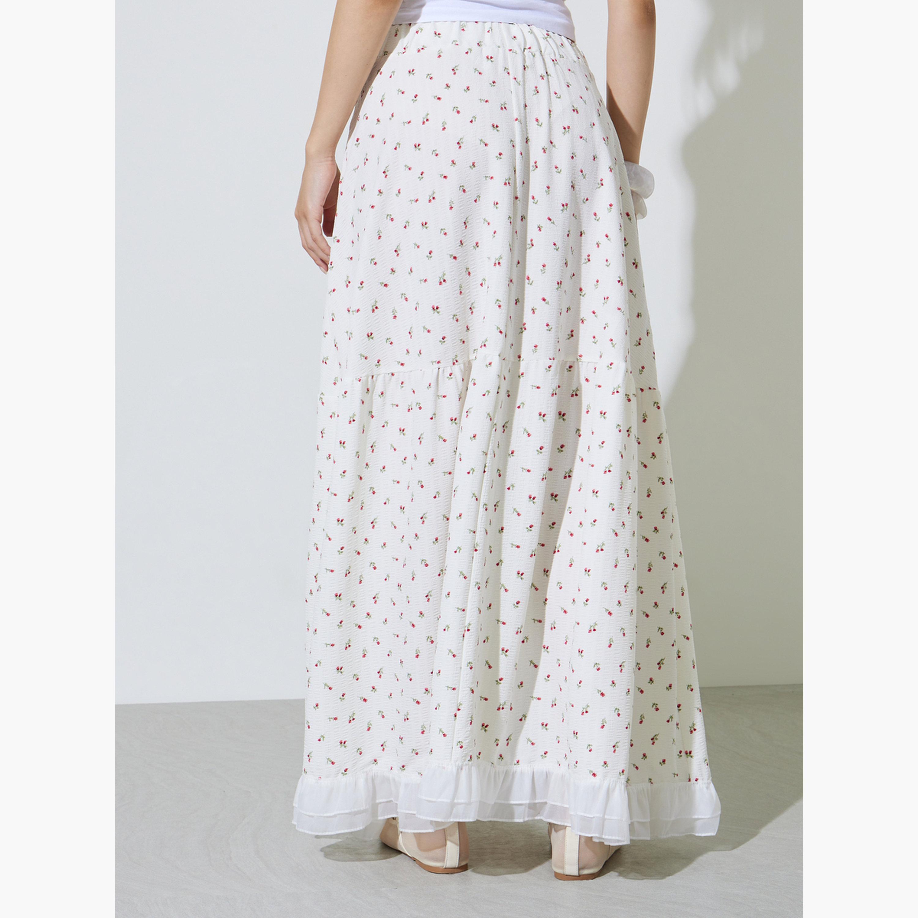 Take Two White Ditsy Print A-Line Maxi Skirt-women-clothing-skirts-image-4