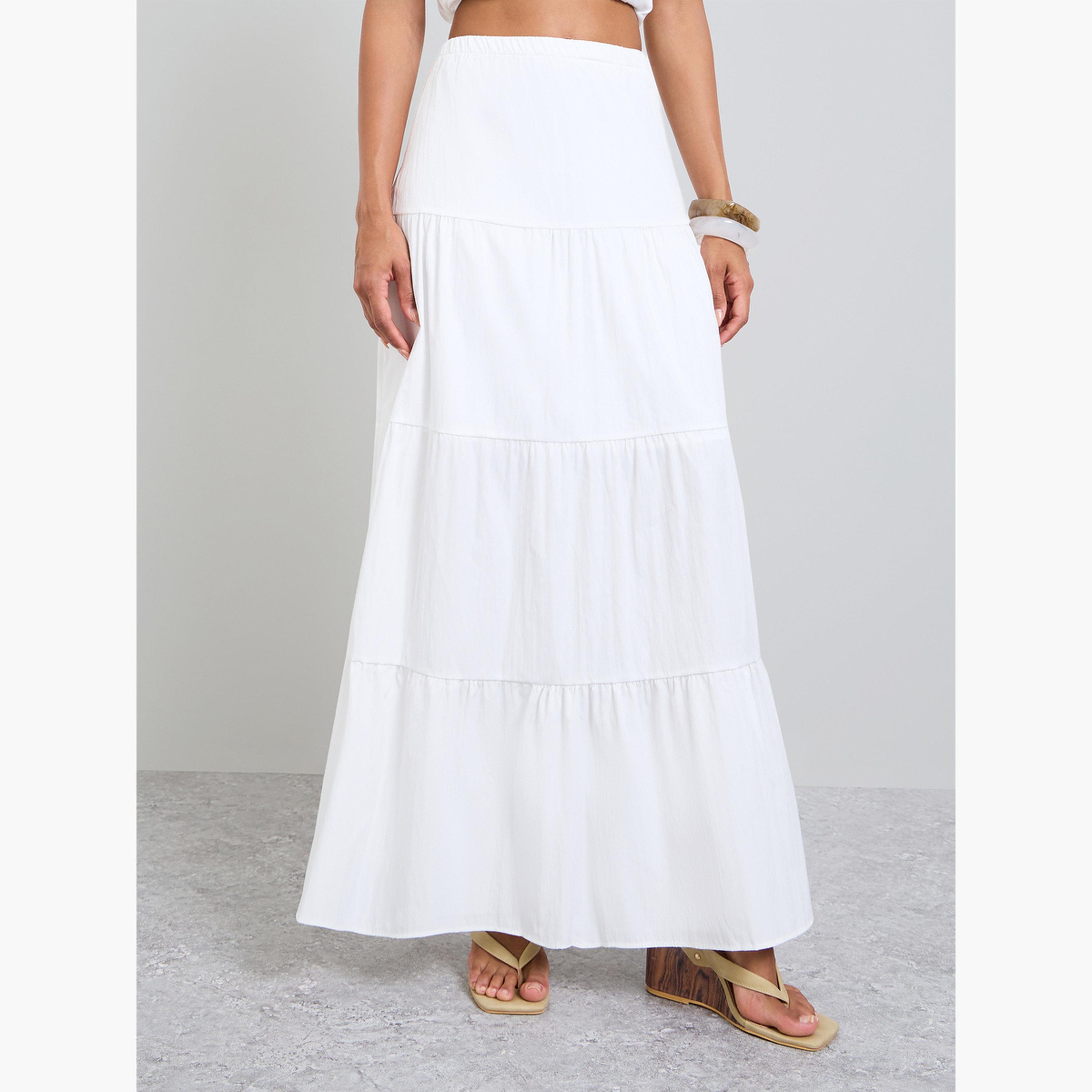 Take Two White Solid Tiered Maxi Skirt-women-clothing-bottoms-skirts-image-1