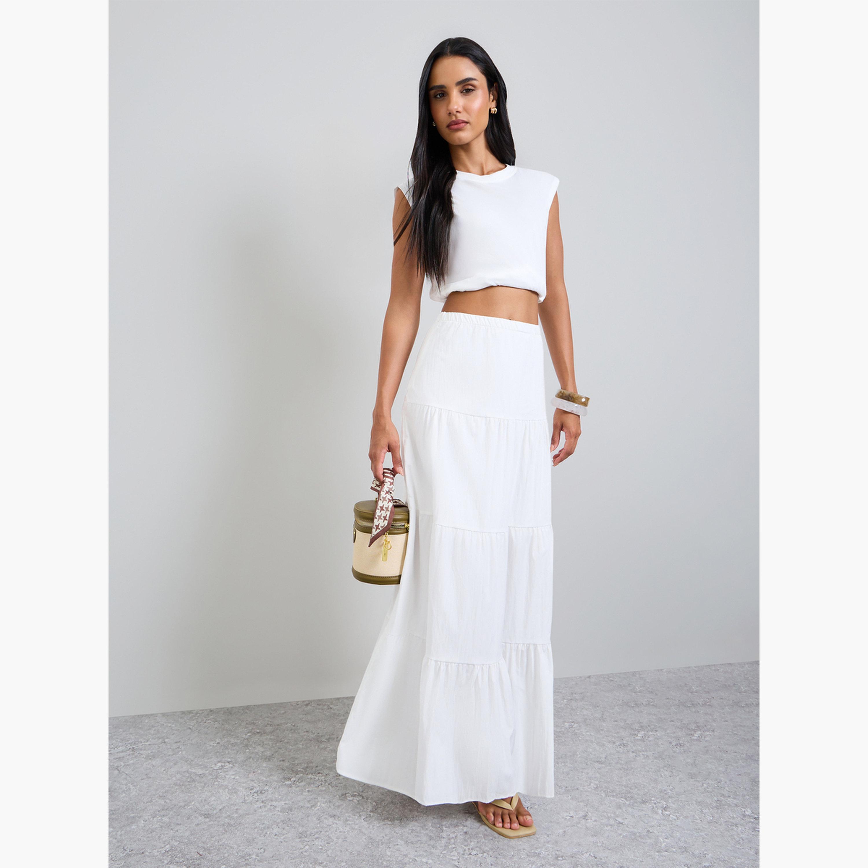 Take Two White Solid Tiered Maxi Skirt-women-clothing-bottoms-skirts-image-2