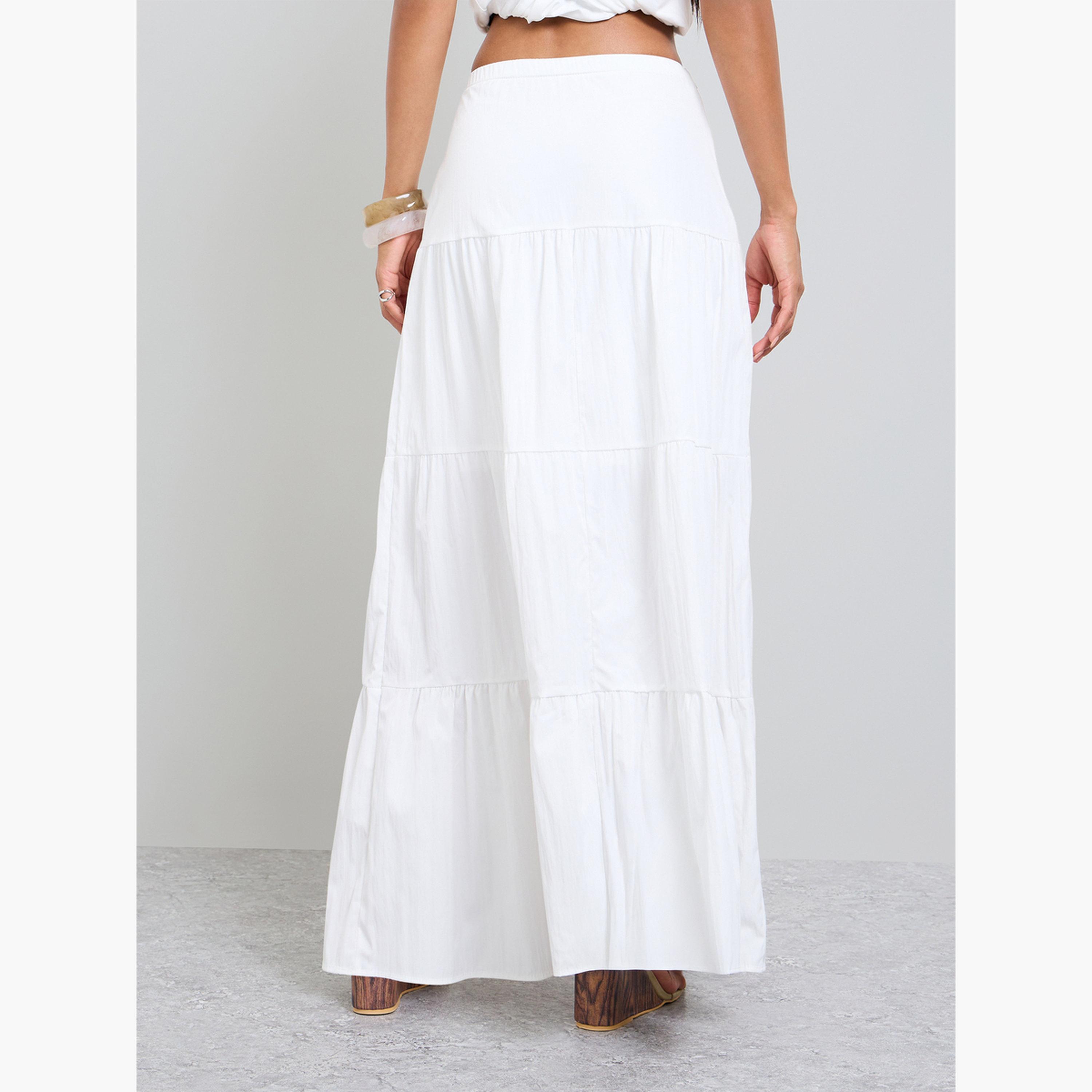 Take Two White Solid Tiered Maxi Skirt-women-clothing-bottoms-skirts-image-4