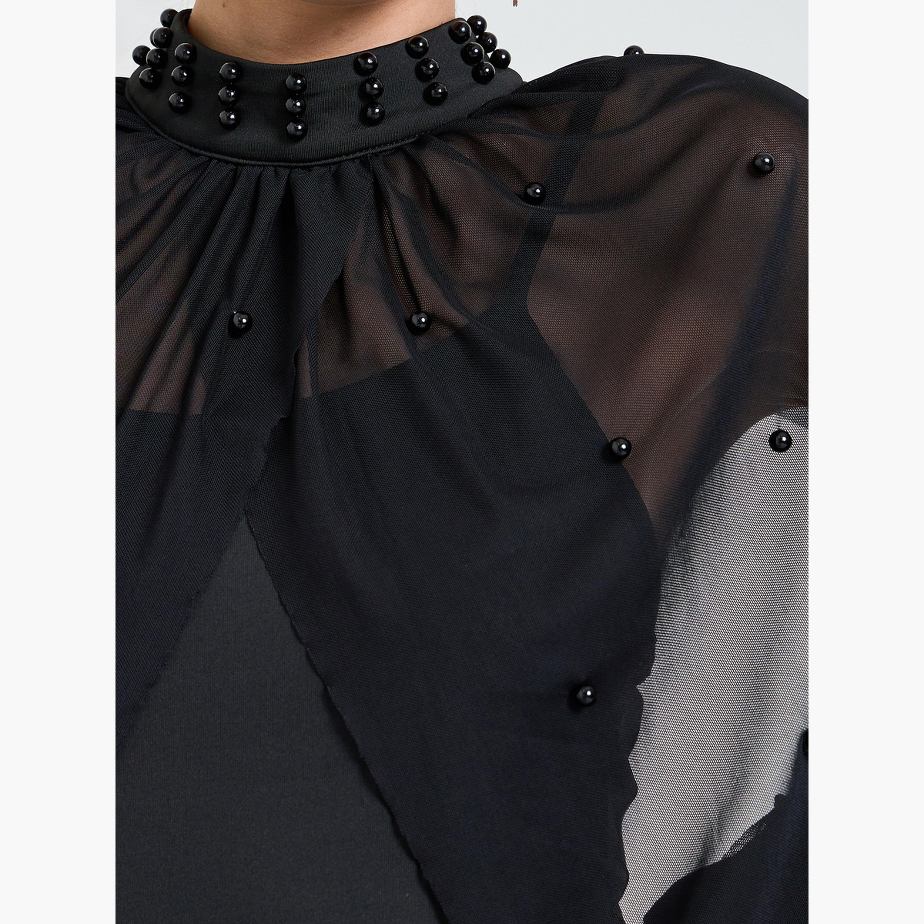 Take Two Black Sleeveless Maxi Dress and Beads Embellished Sheer Blouse Set-women-clothing-coordsets-image-5