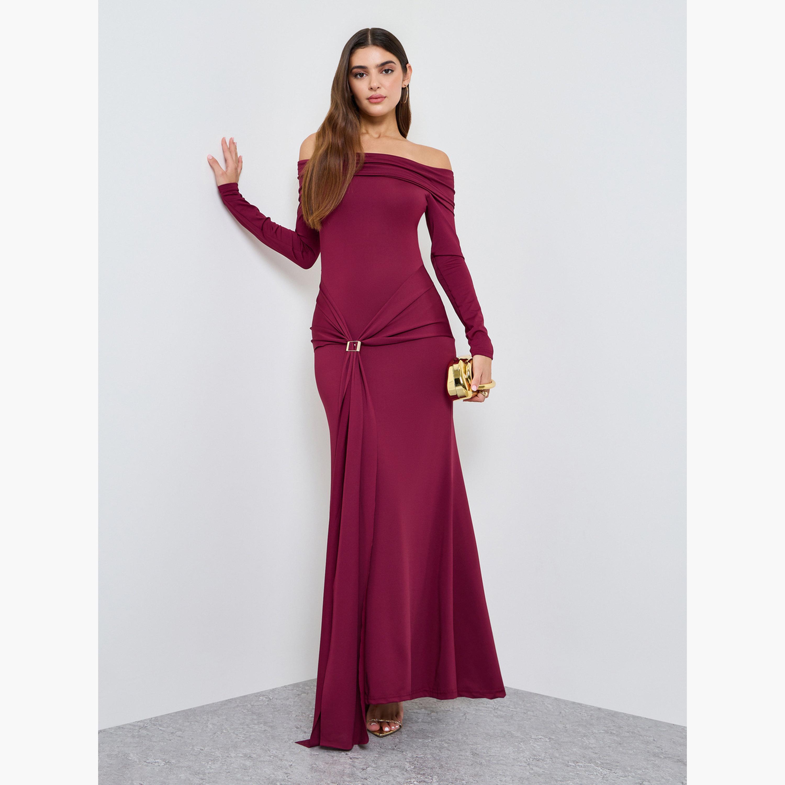 Take Two Burgundy Off Shoulder Evening Maxi Dress-women-clothing-dresses-image-1