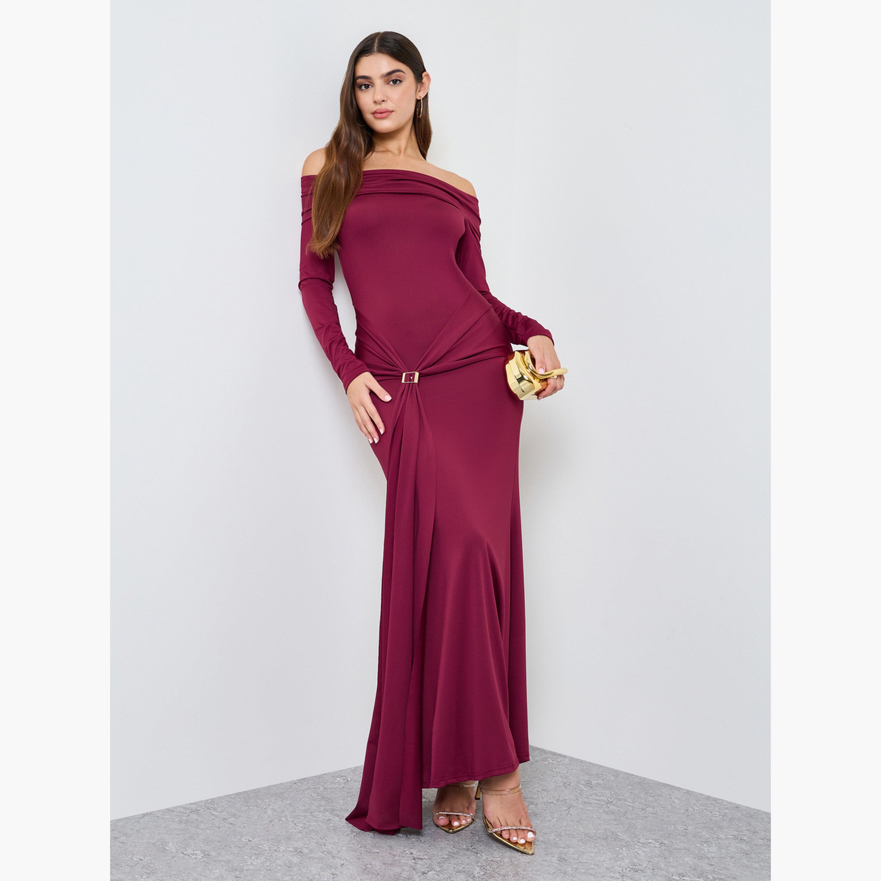 Take Two Burgundy Off Shoulder Evening Maxi Dress-women-clothing-dresses-image-3