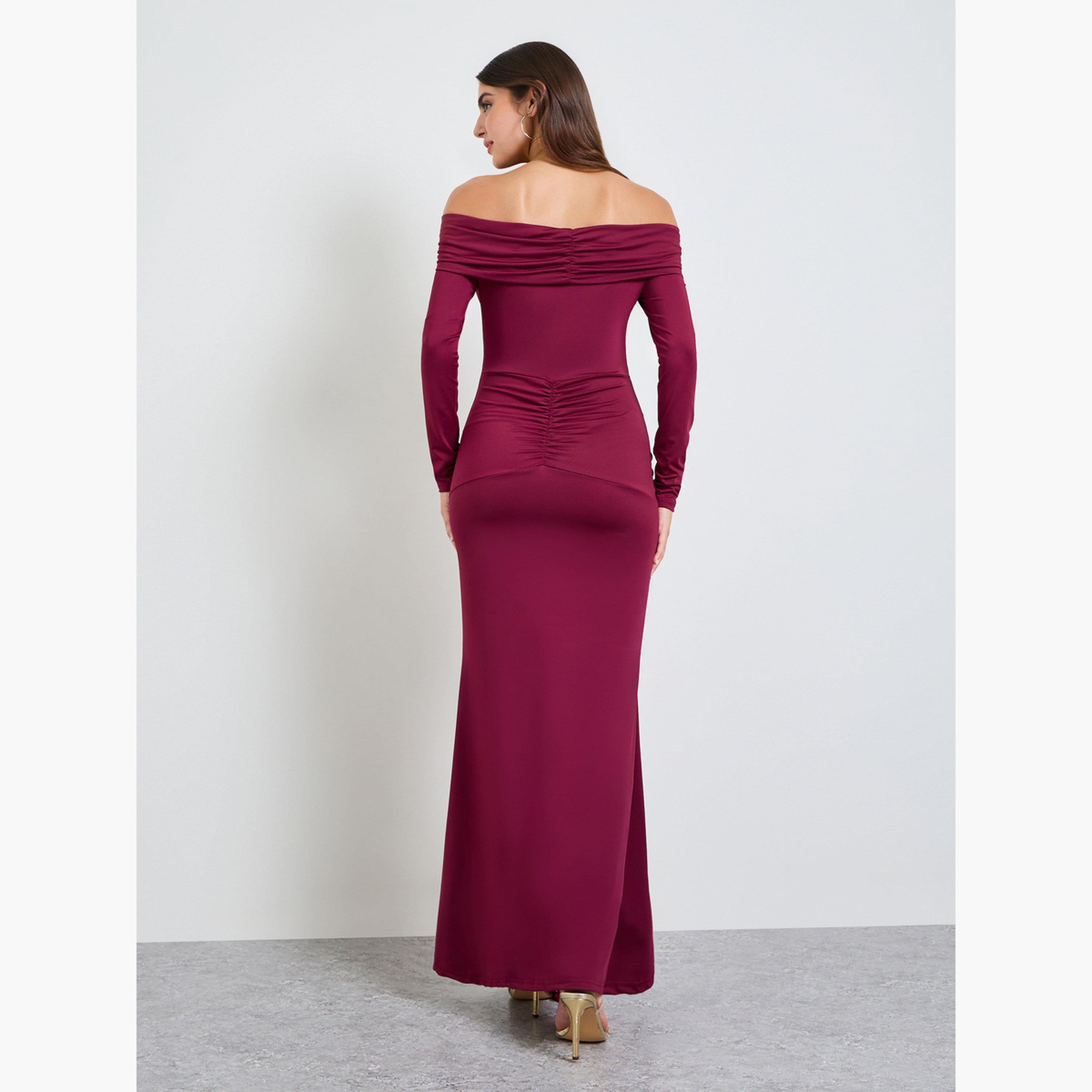 Take Two Burgundy Off Shoulder Evening Maxi Dress-women-clothing-dresses-image-4