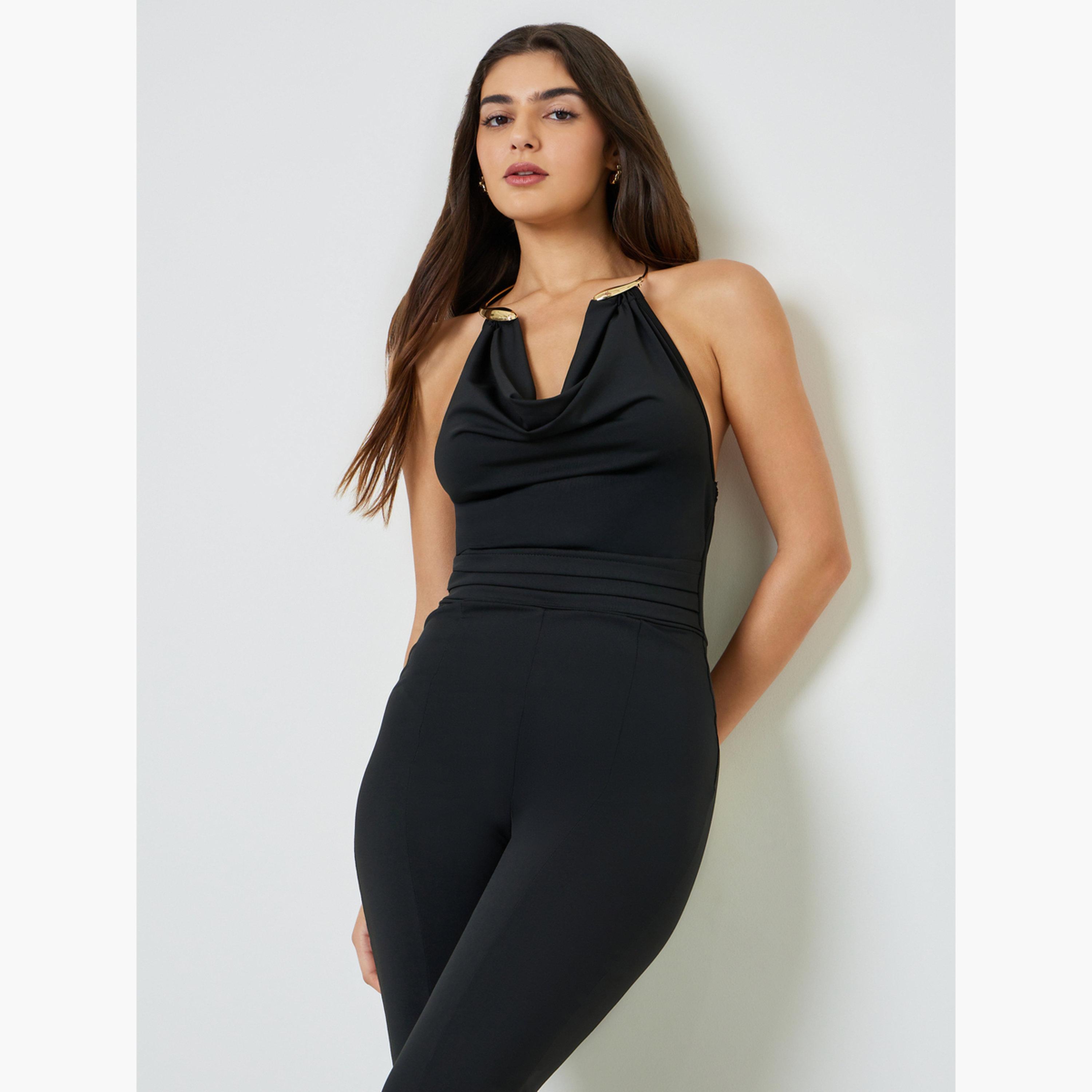 Take Two Black Metal Trim Backless Jumpsuit-women-clothing-jumpsuits-image-2